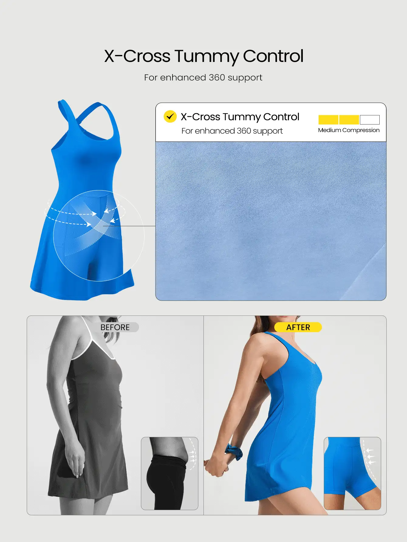 GLOWMODE FeatherFit™-Air Power Moves Thấm mồ hôi Nhanh khô Peekaboo Dây đeo rộng có thể điều chỉnh Váy thể thao tích hợp quần short Túi bên hông Tay cầm chống trượt Tác động thấp Quần vợt Golf Pickleball Mặc hàng ngày Cúp có thể tháo rời - Blue Power - Xem 2