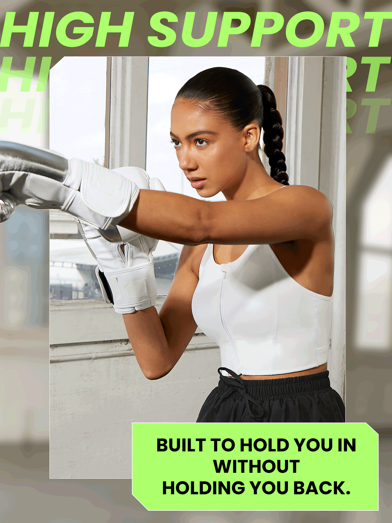 GLOWMODE High Support Zip Front Buckle Up Convertible Hook And Loop Wide Adjustable Strap Sports Bra Surgery Bra Gym