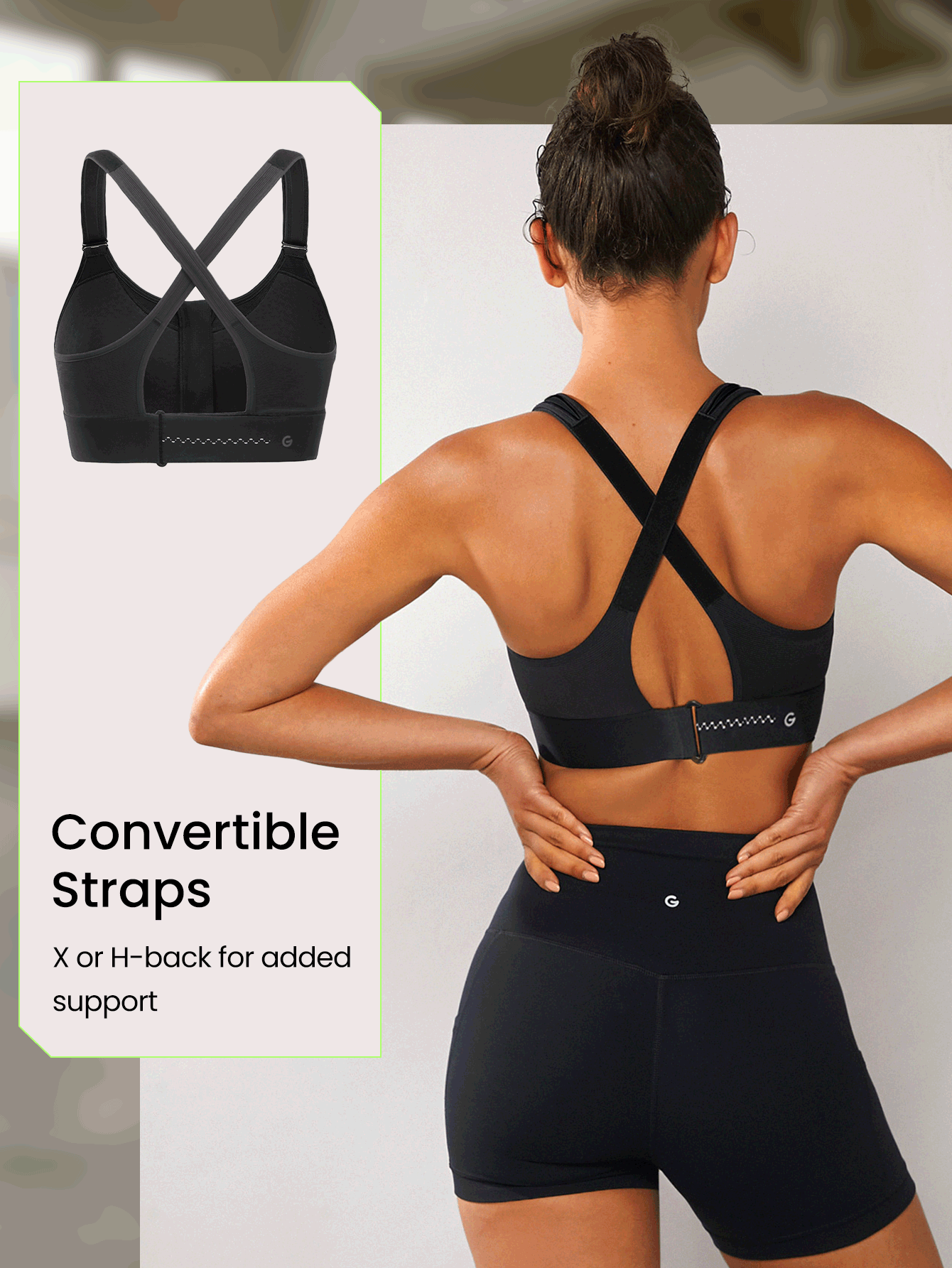 GLOWMODE High Support Zip Front Buckle Up Convertible Hook And Loop Wide Adjustable Strap Sports Bra Surgery Bra Gym