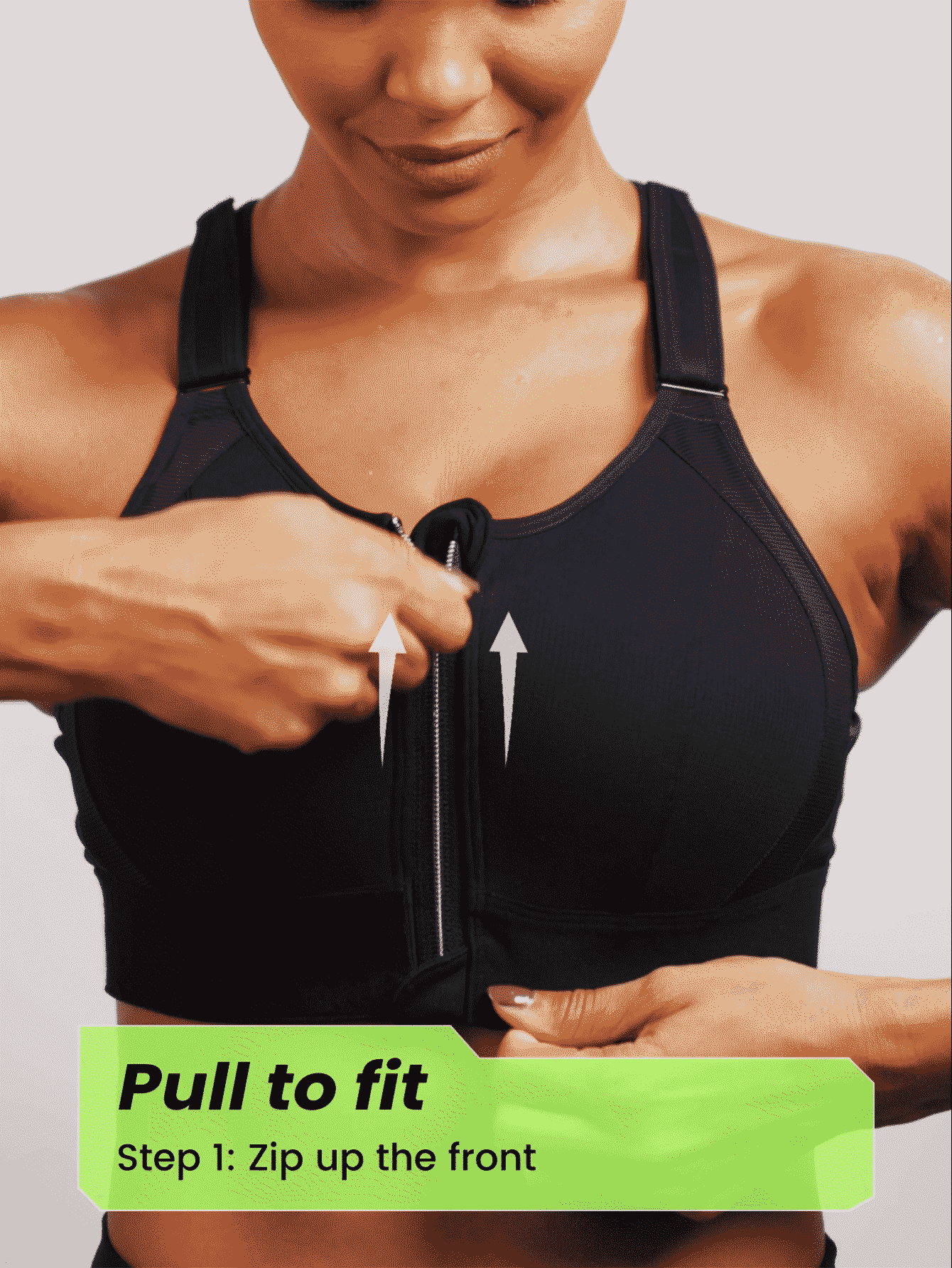 GLOWMODE High Support Zip Front Buckle Up Convertible Hook And Loop Wide Adjustable Strap Sports Bra Surgery Bra Gym