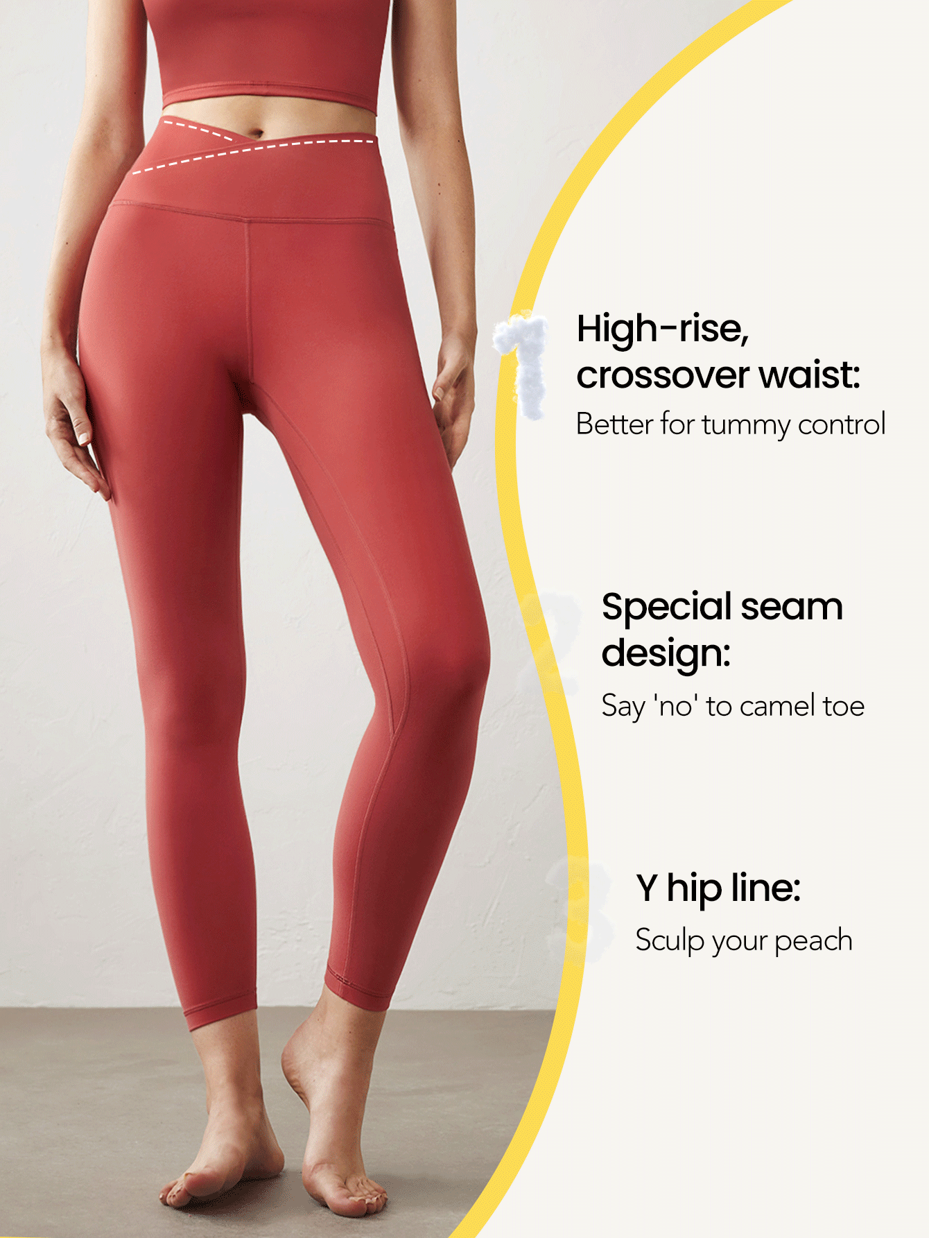 GLOWMODE 24" FeatherFit™ Crossover Yoga Red Leggings Buttery Soft High Stretch Crossover Waist Sports Tights Gym - Cosmic Dust Red - View 3