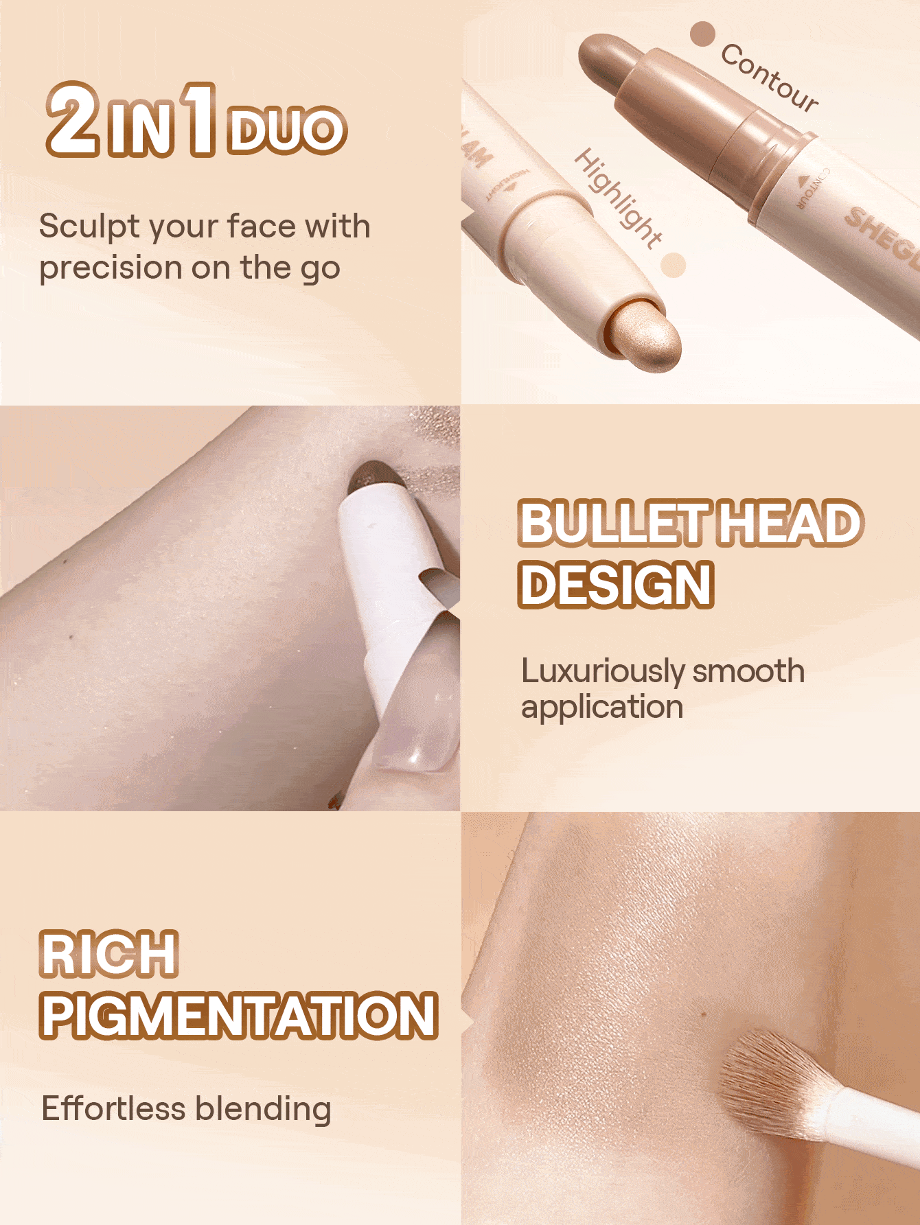 SHEGLAM 2-In-1 Contour & Highlight Stick-Warm Honey Brand Beauty Makeup Face Paint Cosmetic For Women Girls Perfect For Winter Spring Ideal For Y2K Fancy Fashion Suitable For Birthday Valentine'S Day Gift Rave Party Ready Best Color - Warm Honey - View 4