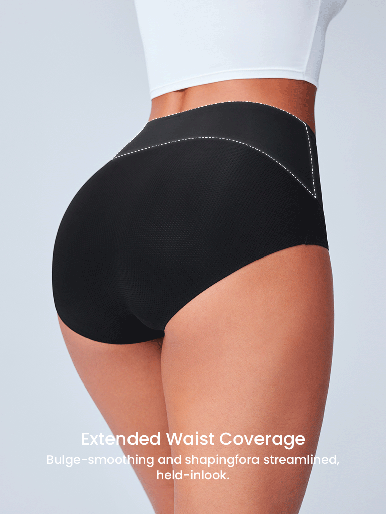 High-Waist Briefs Basic Waist Tummy Control Shapewear Airy Black Panty Underwear Women - Black - View 3