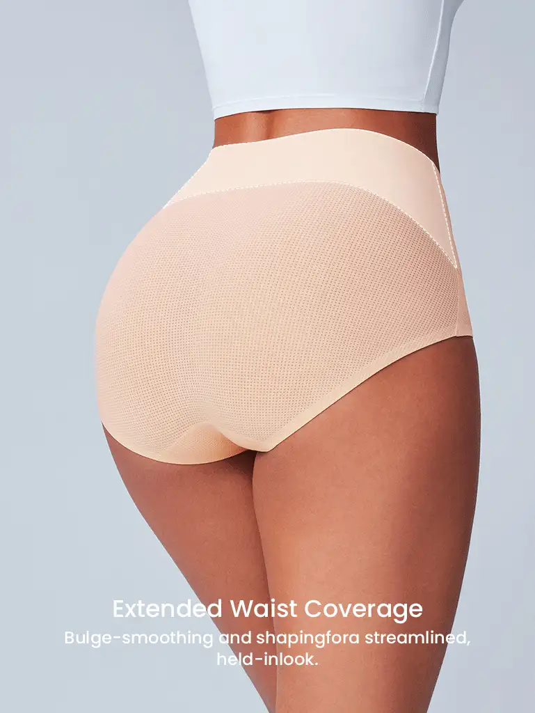 LUVLETTE 高腰三角裤 基本款 收腰 塑身衣 透气 女士内裤 - 杏色 - 查看 3