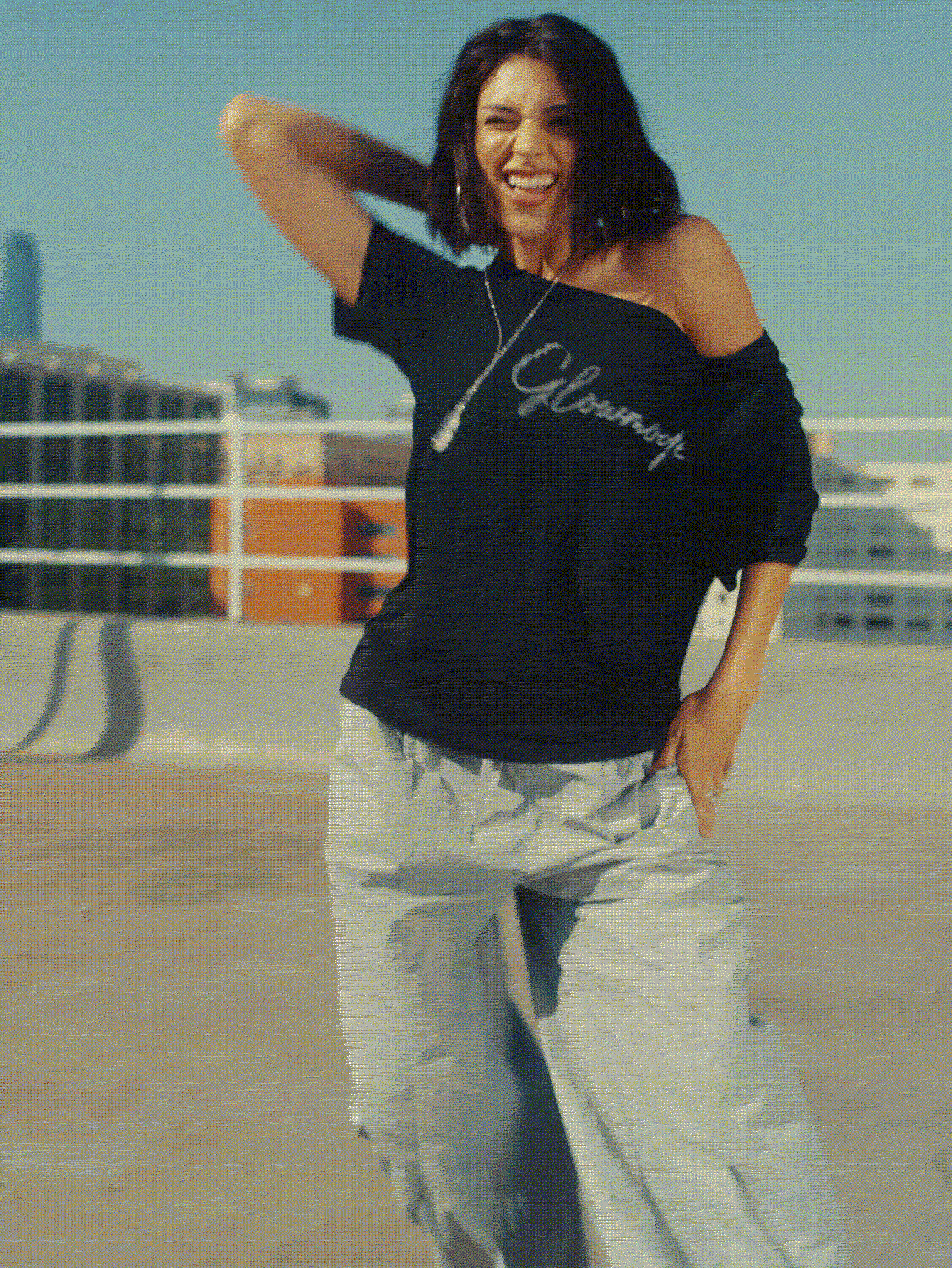 TENCEL™ Modal Shimmy And Shake Lightweight Silky Smooth Loose Reflective Logo Off-Shoulder Short Sleeve Tee Dancing Daily Casual Wear