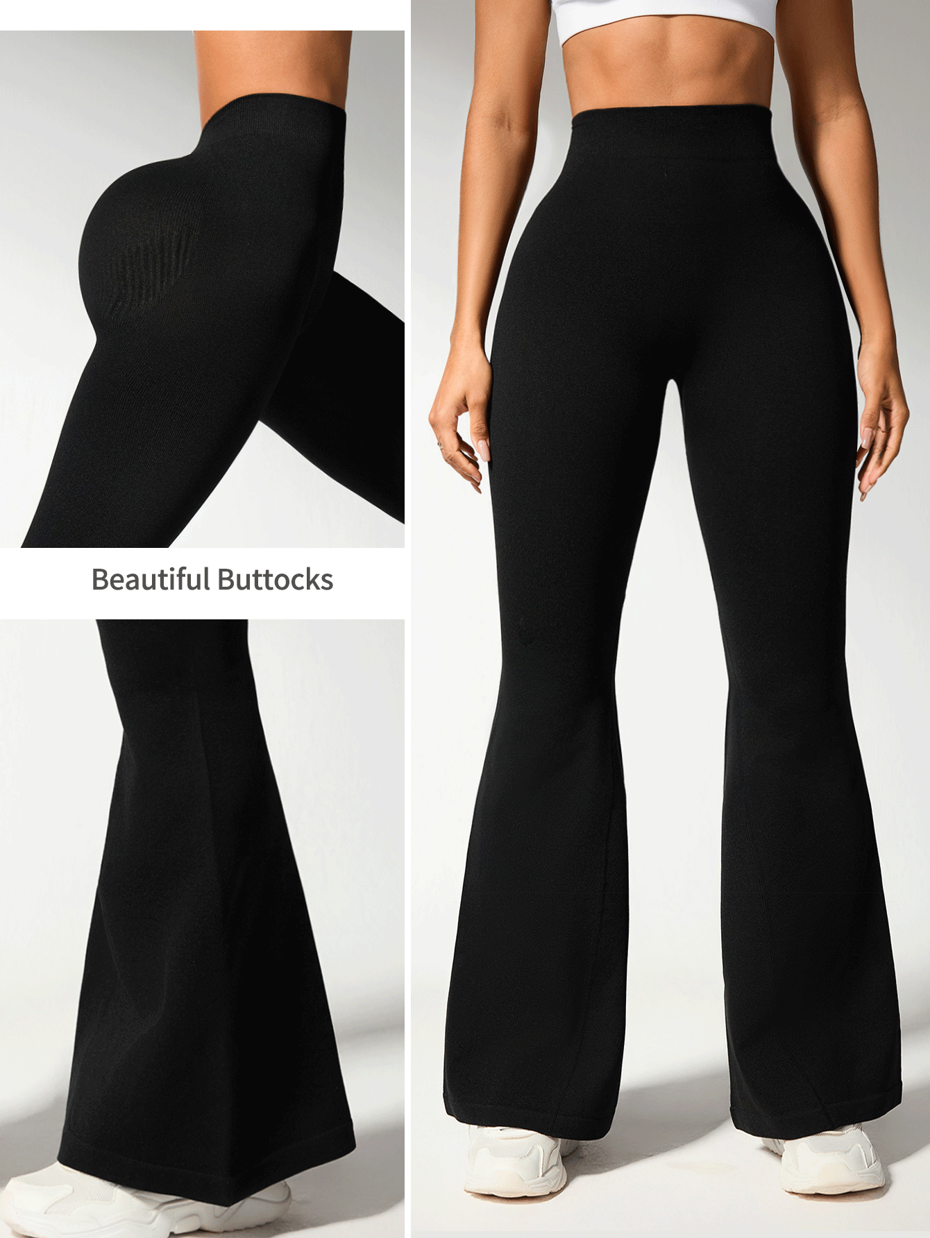 Easithlete Women's Solid Color High-Waist Casual & Fitness Sport Flared Pants - Black - View 6