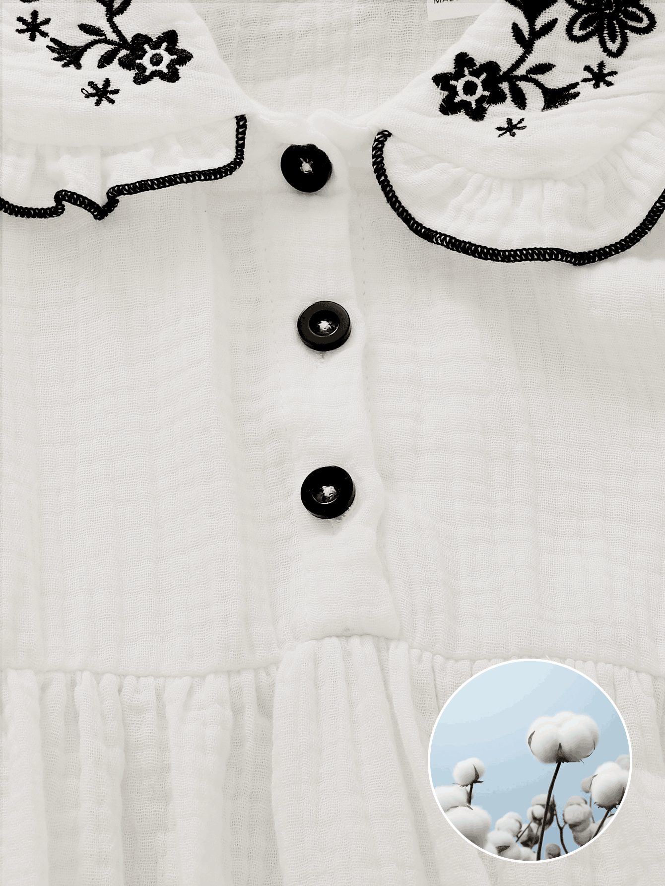 Playful Pals 年轻女孩刺绣领长袖休闲日常连衣裙，适合外出或舒适的室内穿着 - 白色 - 查看 7