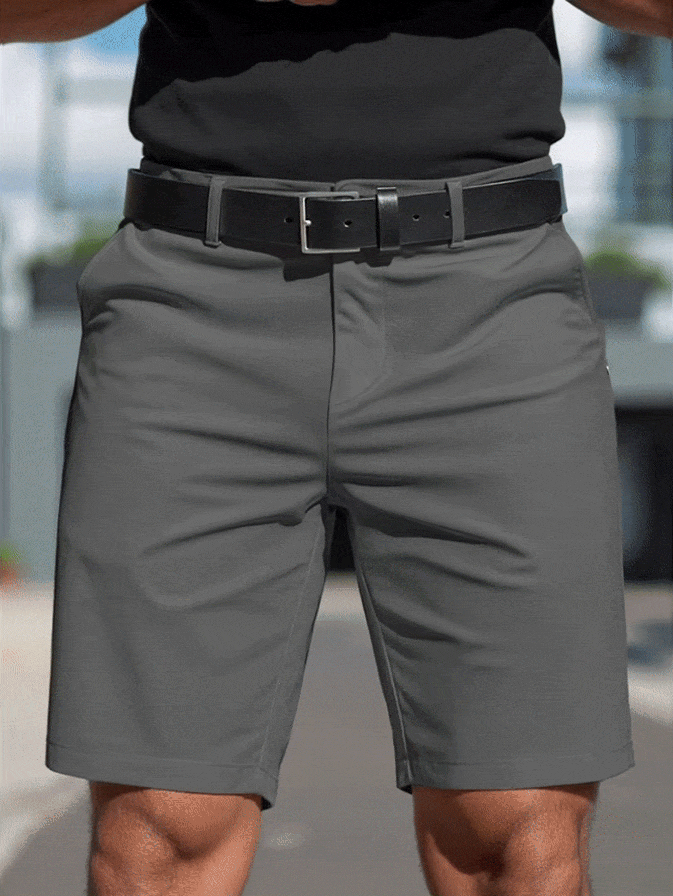 Manfinity Mode Men's Solid Color Simple Slim Fit Stylish Casual Shorts, Valentine's Day Shorts - Dark Grey - View 2