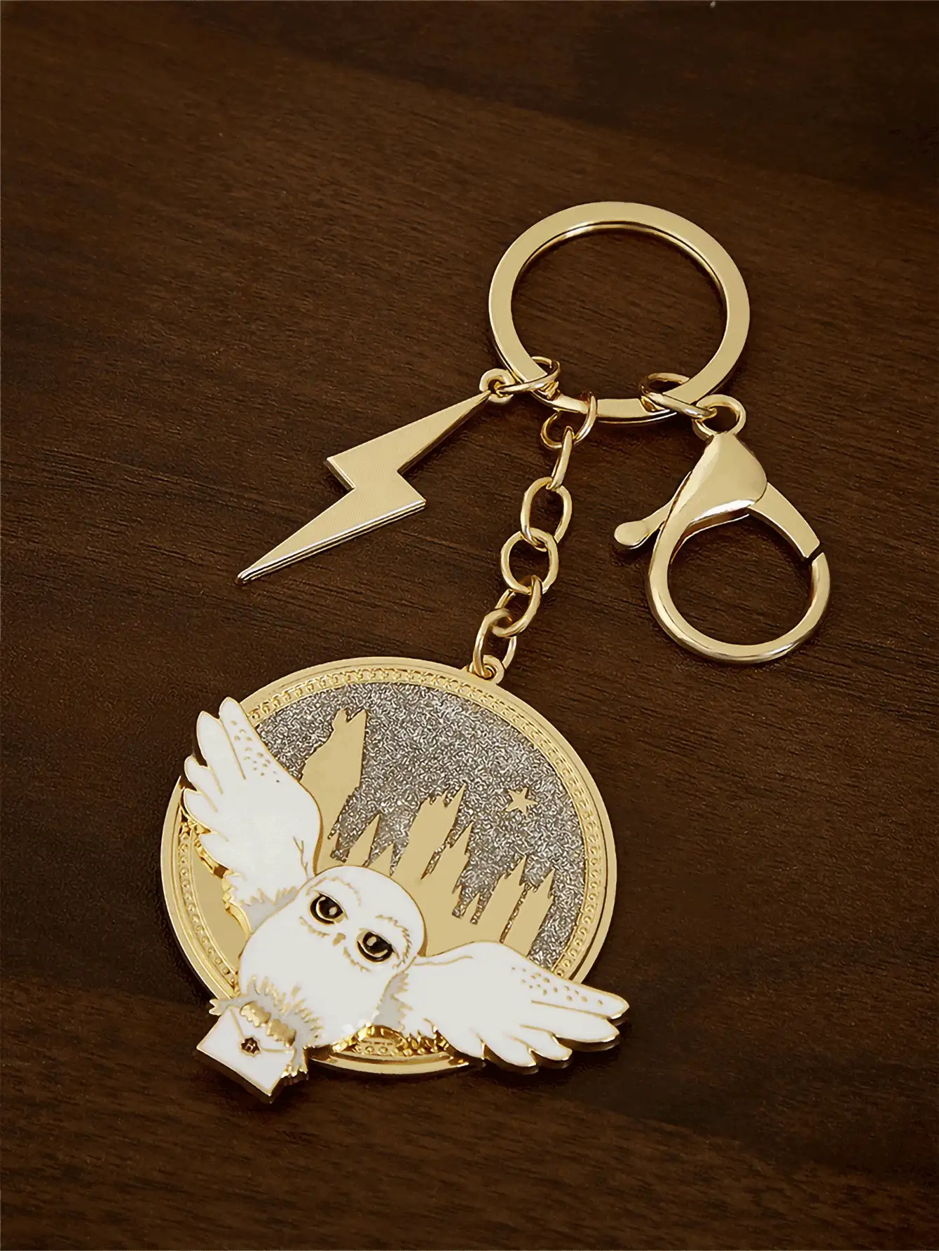 HARRY POTTER X SHEIN Rotating Glitter Zinc Alloy Cartoon Owl Keychain Bag Charm, Suitable For Gifts, Collection And Commemoration, Gold Color,Christmas,Gift Ideas - Multicolor - View 3