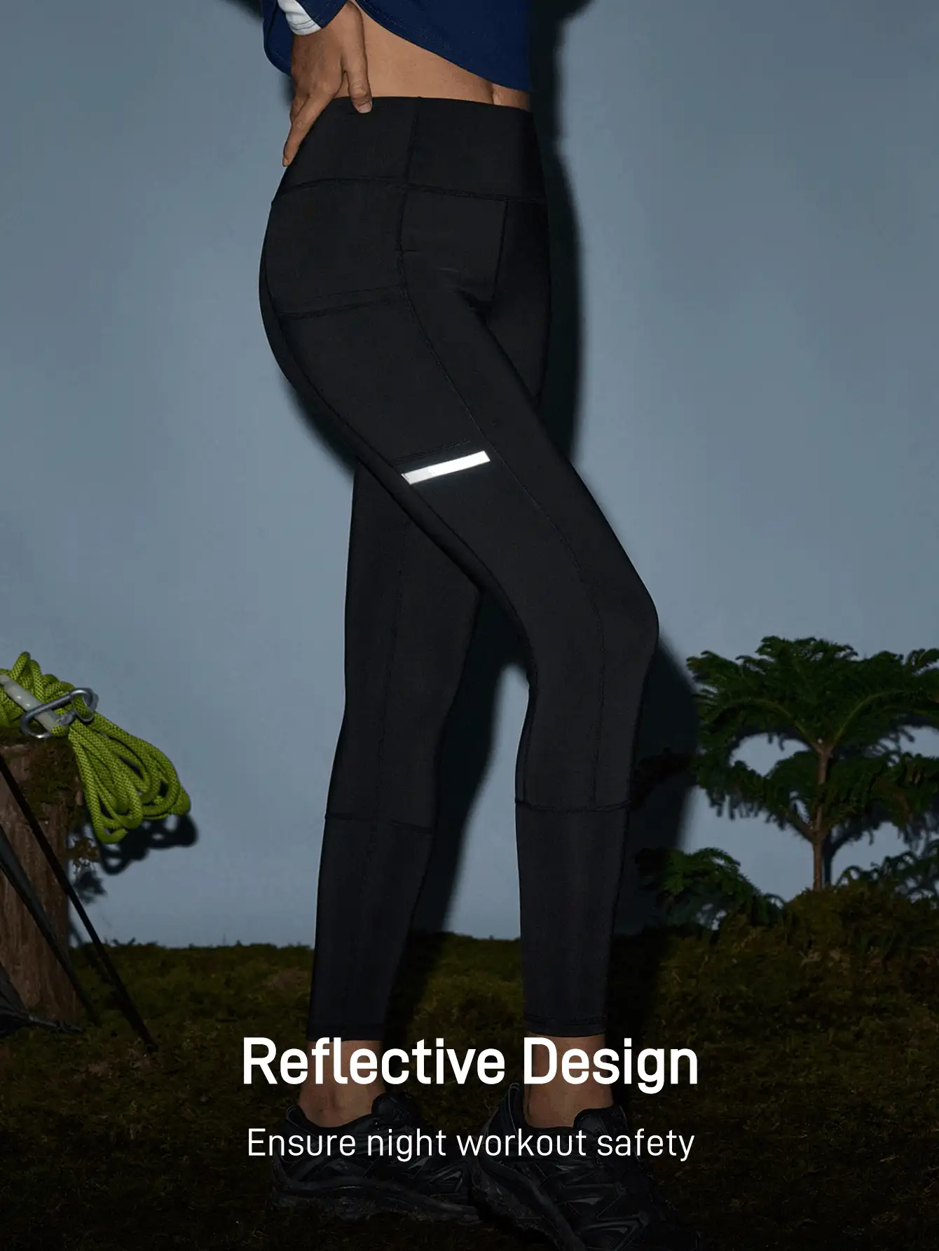 In My Nature 女士高腰纯色户外运动紧身裤，带口袋，夏季