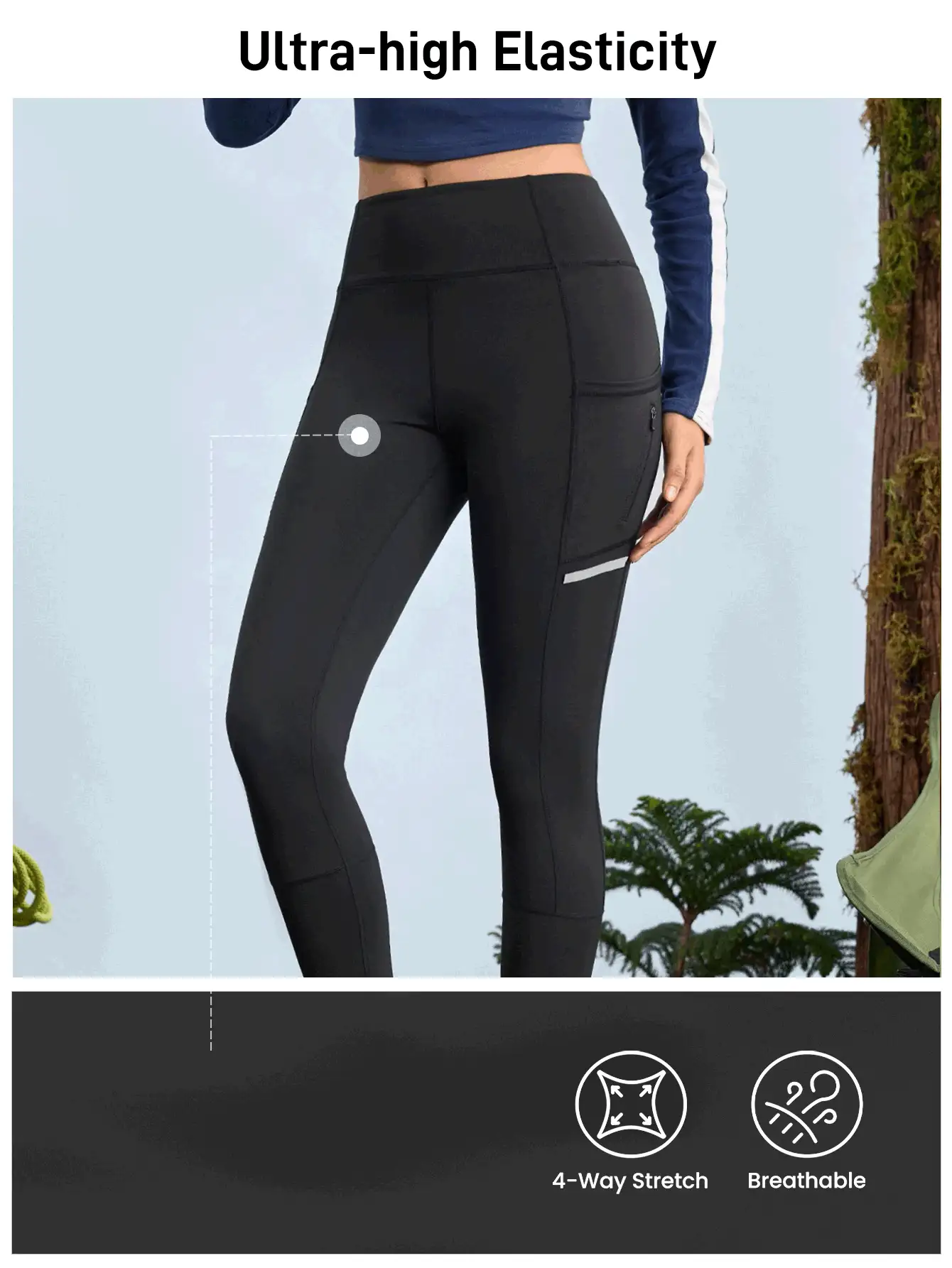 In My Nature 女士高腰纯色户外运动紧身裤，带口袋，夏季