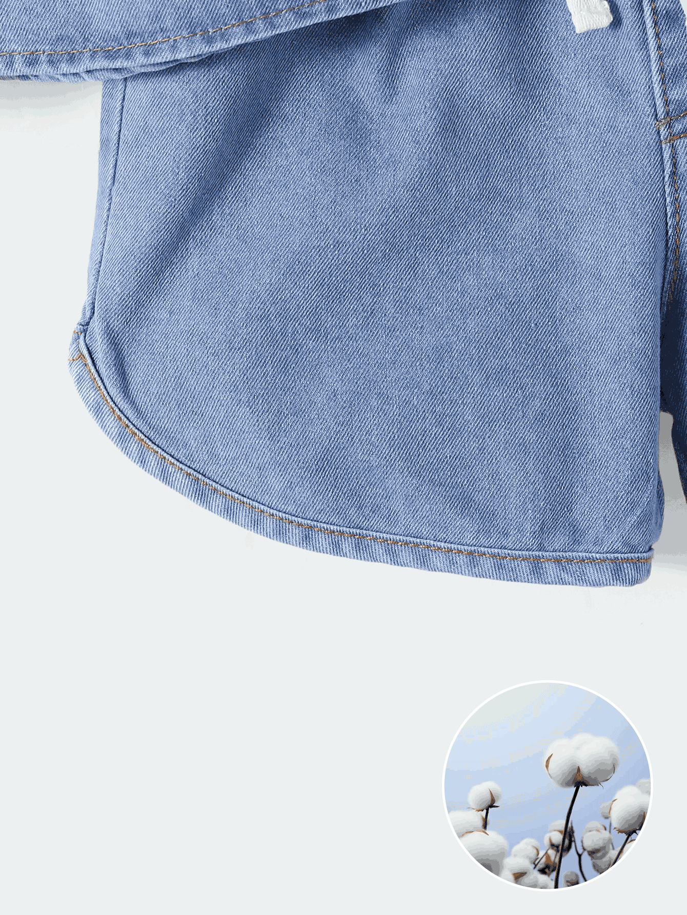 Playful Pals 2 件套小男孩幼儿休闲日常穿着牛仔领扣式短袖衬衫和短裤，适合户外玩耍或舒适的家居装，时尚套装 - 藍色 - 查看 6