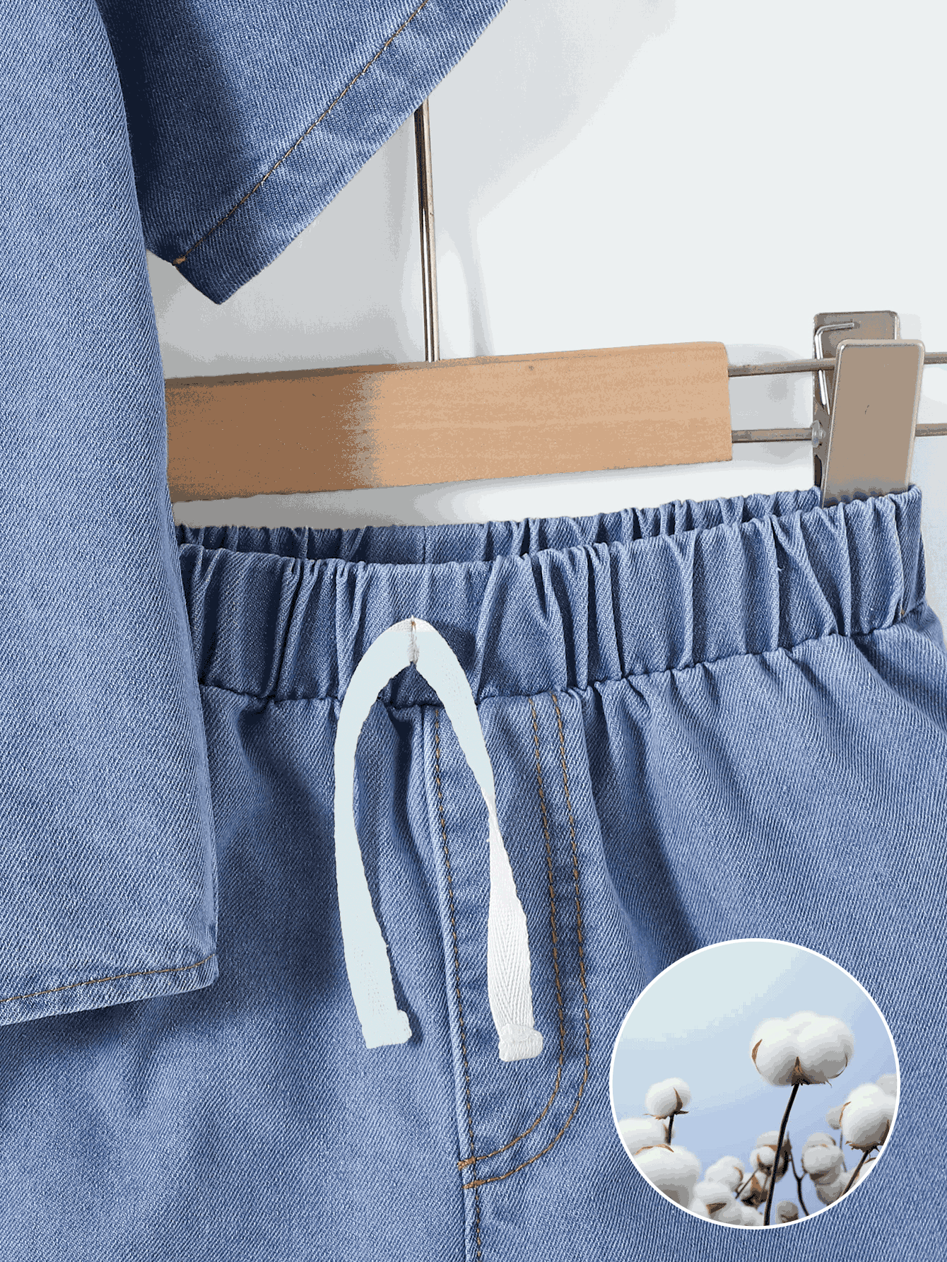 Playful Pals 2 件套小男孩幼儿休闲日常穿着牛仔领扣式短袖衬衫和短裤，适合户外玩耍或舒适的家居装，时尚套装 - 藍色 - 查看 7