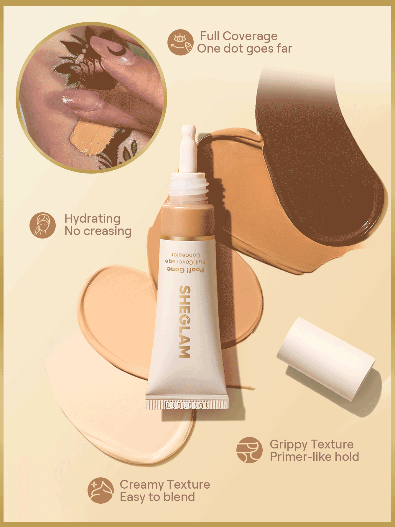 SHEGLAM Poof! Gone Full Coverage Concealer Brand Beauty Makeup Face Paint Cosmetic For Women Girls Perfect For Winter Spring Ideal For Y2K Fancy Fashion Suitable For Birthday Valentine'S Day Gift Rave Party Ready Best Color - Warm Vanilla - View 2