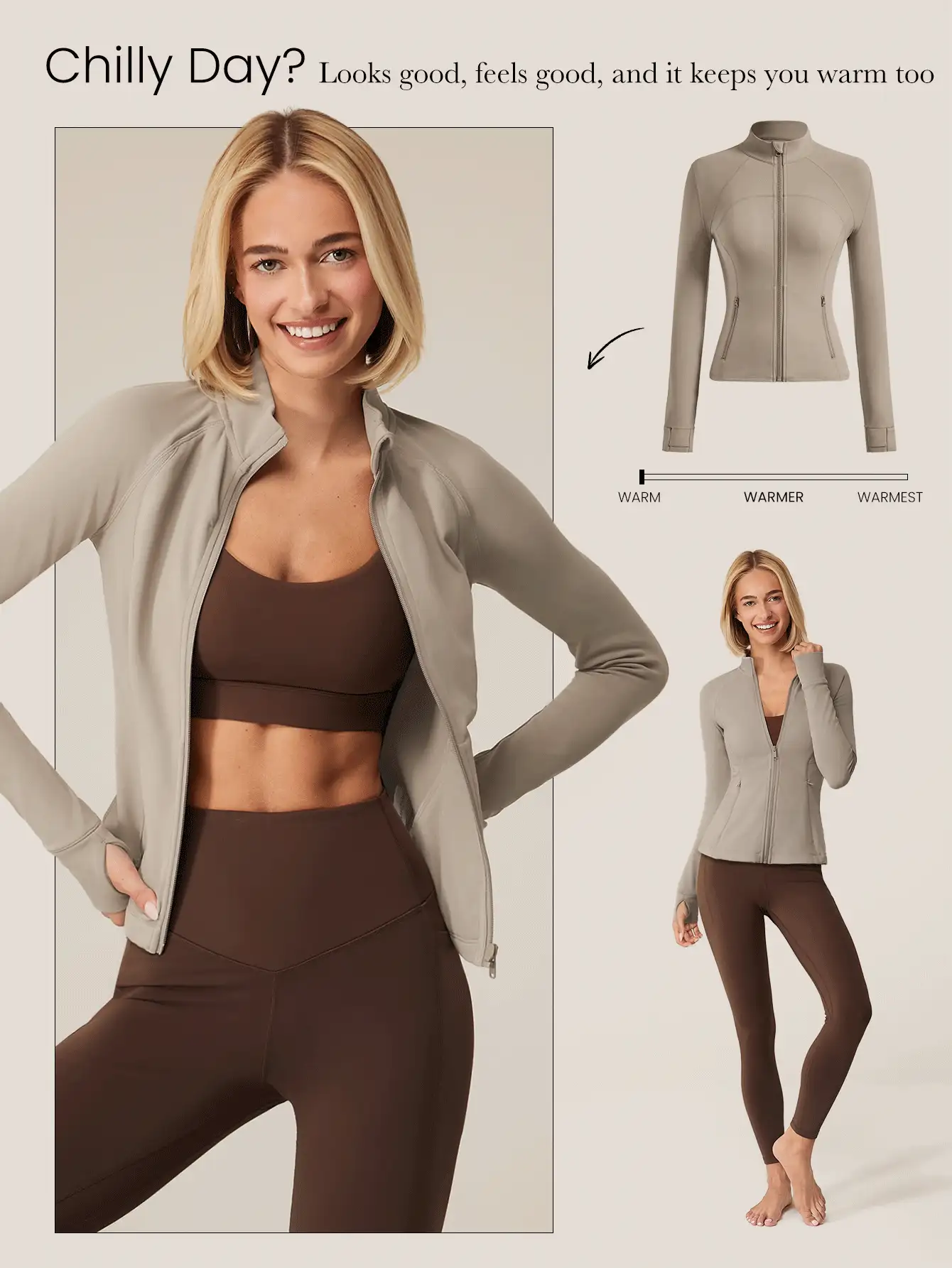 GLOWMODE Chaqueta con forro polar FeatherFit™-Slim-It para mantener el calor, ajuste ceñido con ojales para los pulgares, para otoño, invierno, yoga y uso diario casual