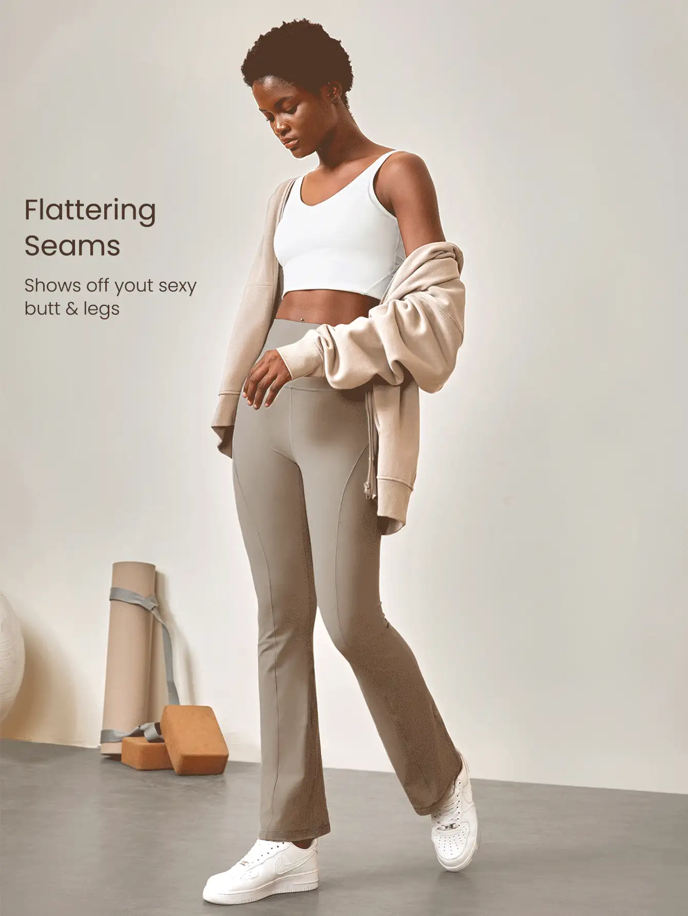 GLOWMODE 31" FeatherFit™ Ultra-High-Waisted Curved Seam Flared Leggings Pants Low Impact Yoga Daily