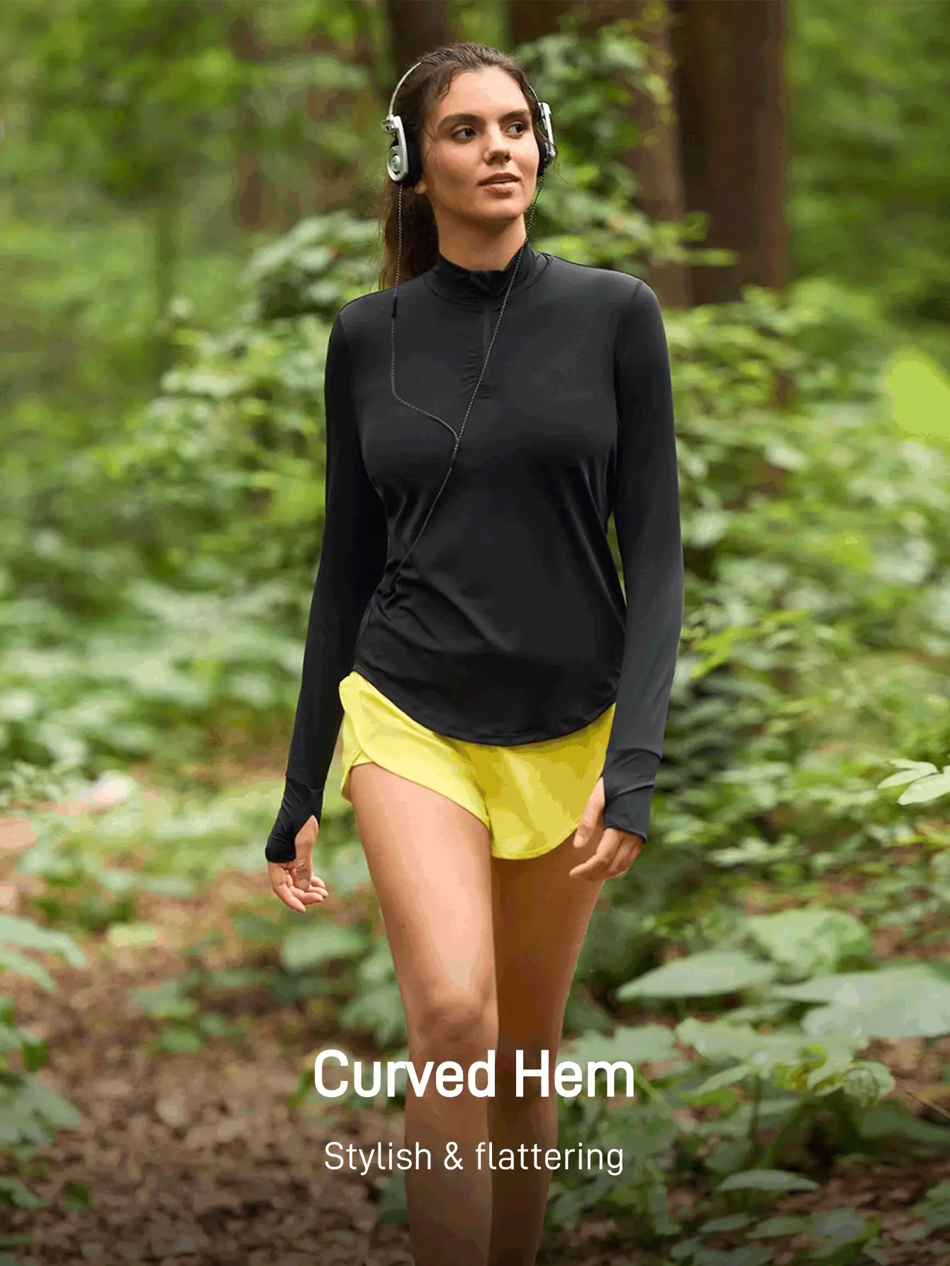 SHEIN In My Nature Áo thun thể thao dài tay màu trơn thường ngày dành cho nữ - màu đen - Xem 7