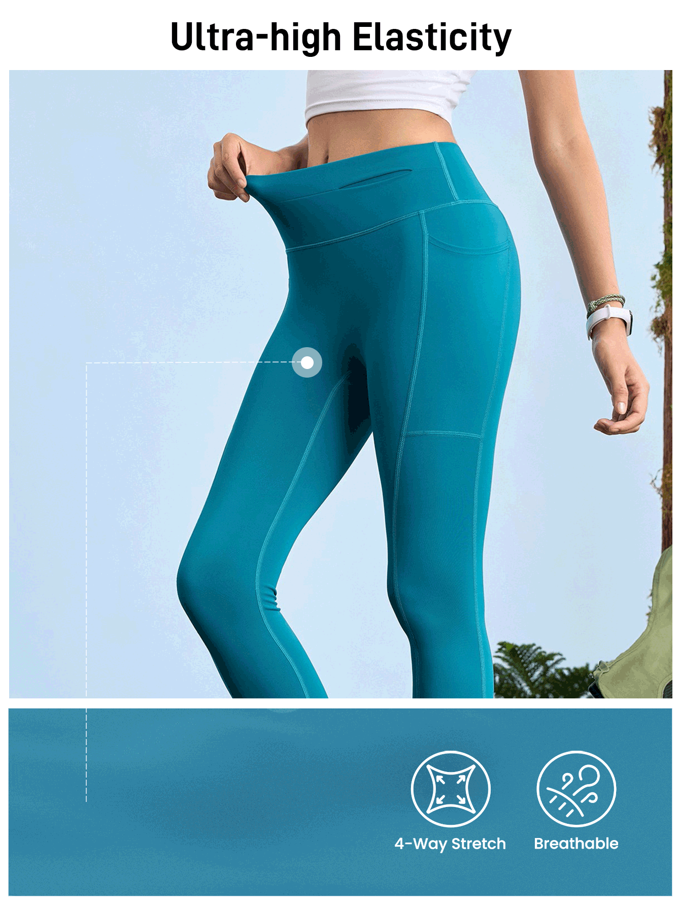 In My Nature 纯色多口袋户外运动紧身裤 - 藍色 - 查看 3