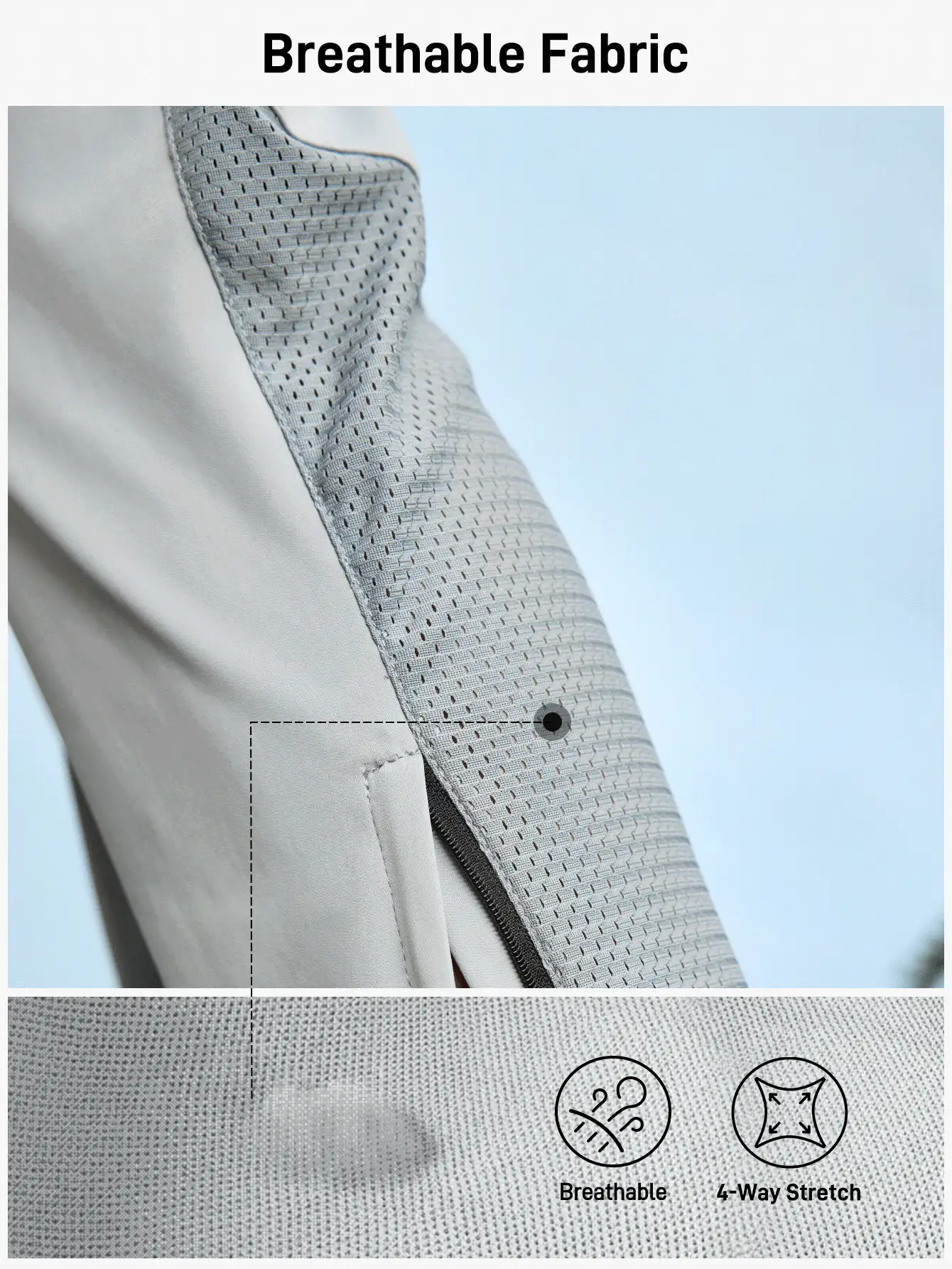 In My Nature Nature Hike 高弹力透气网眼拼接裤，带拉链开合，户外运动休闲裤 - 灰色 - 查看 2