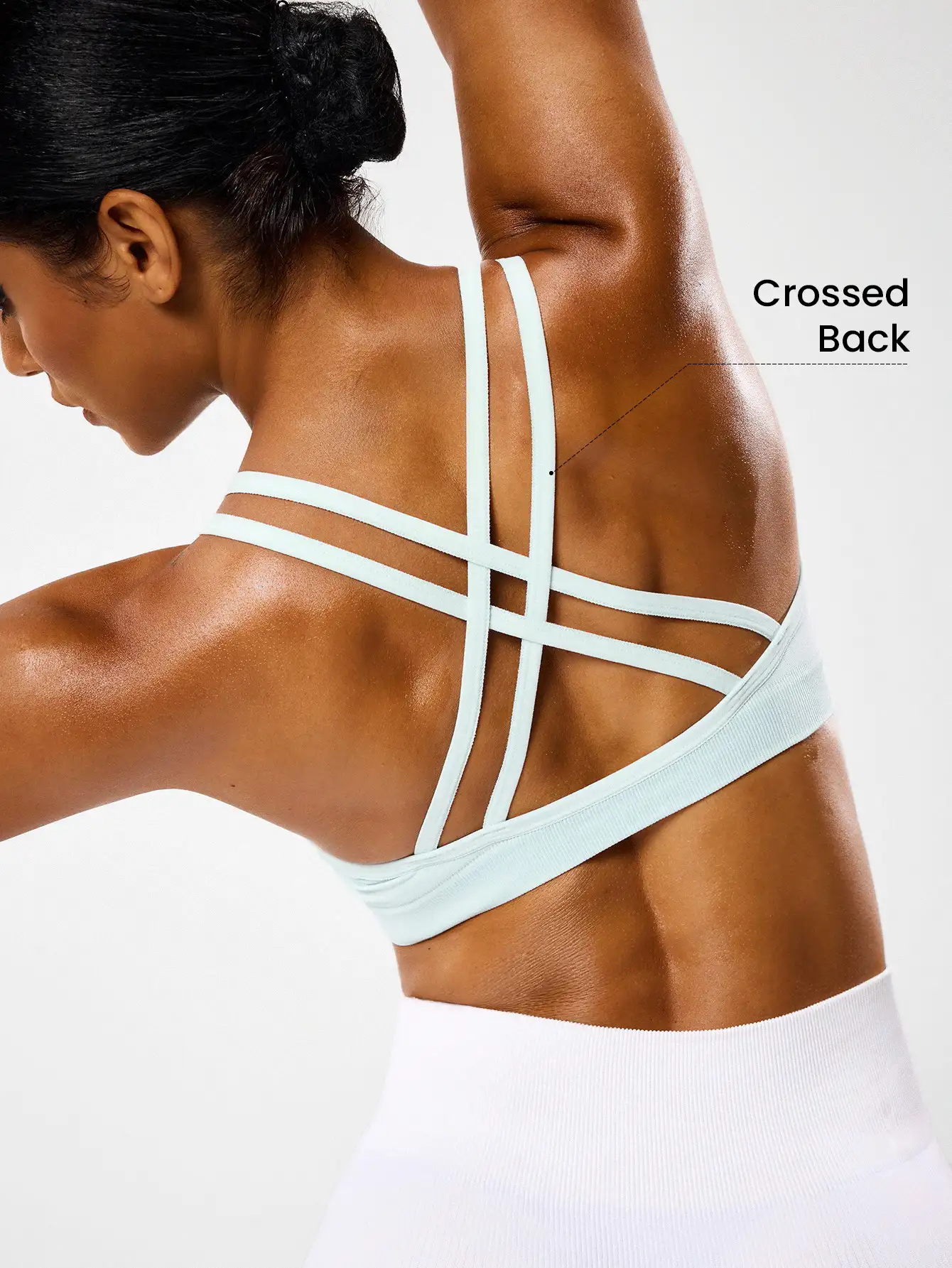 SHEIN Sports 简约纯色交叉带运动文胸 - 薄荷綠 - 查看 2