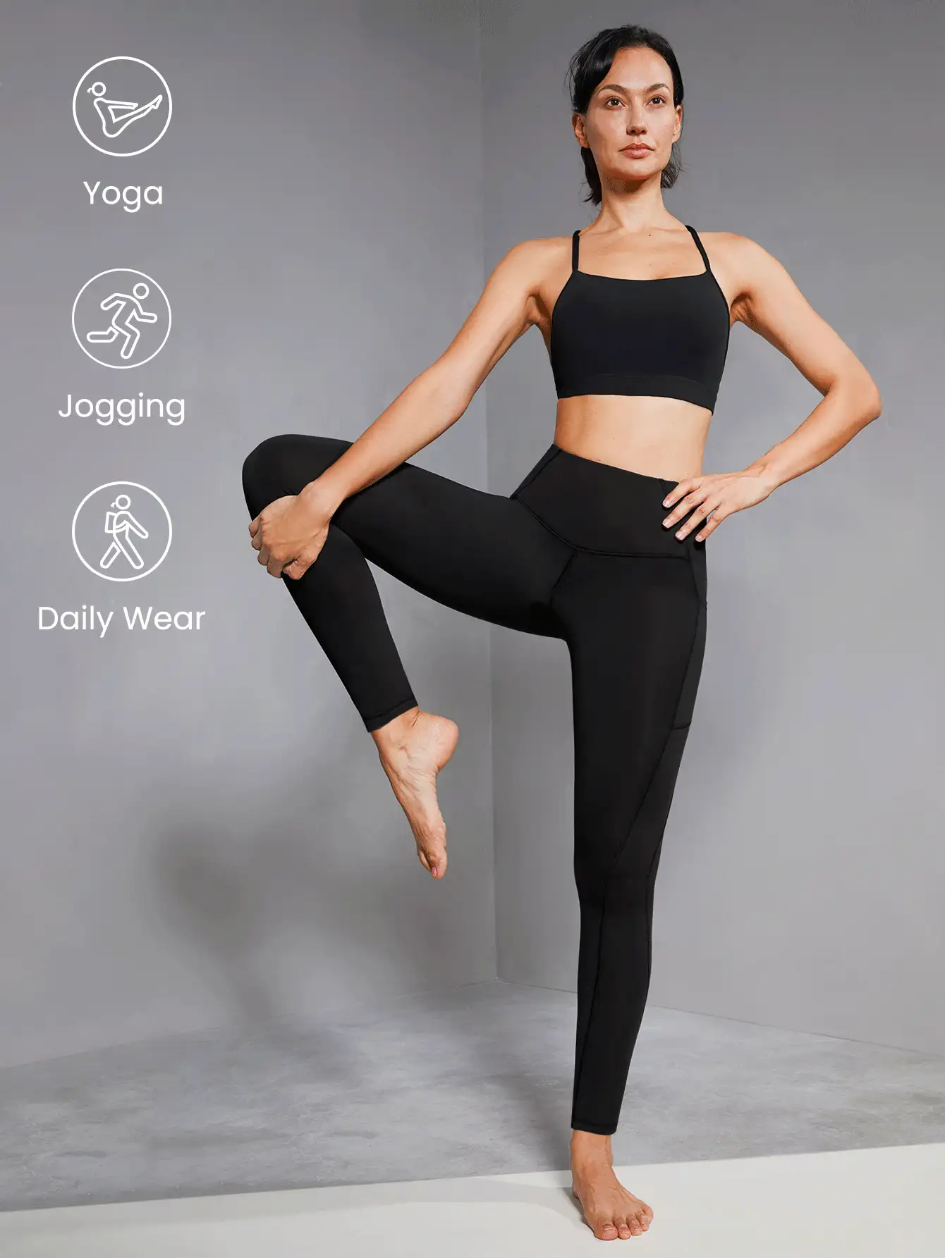 GLOWMODE 26" Fleece Rest & Refresh High Waist Workout Leggings With Side Pockets Fall Winter - Black - View 4