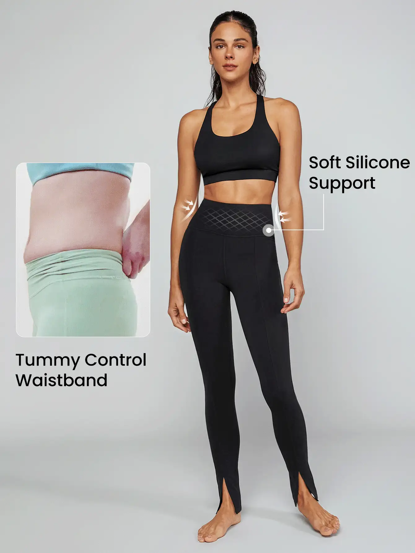 GLOWMODE 31" FeatherFit™-Sculpt Tummy Control Front Slit Leggings - Black - View 2