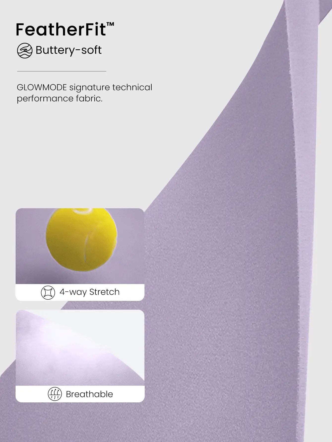 GLOWMODE FeatherFit™ Full Underarm Coverage Pleated Side Seam Open U Back Sports Bra Low Impact Yoga Daily Removable Cups - Lavender Haze - View 5