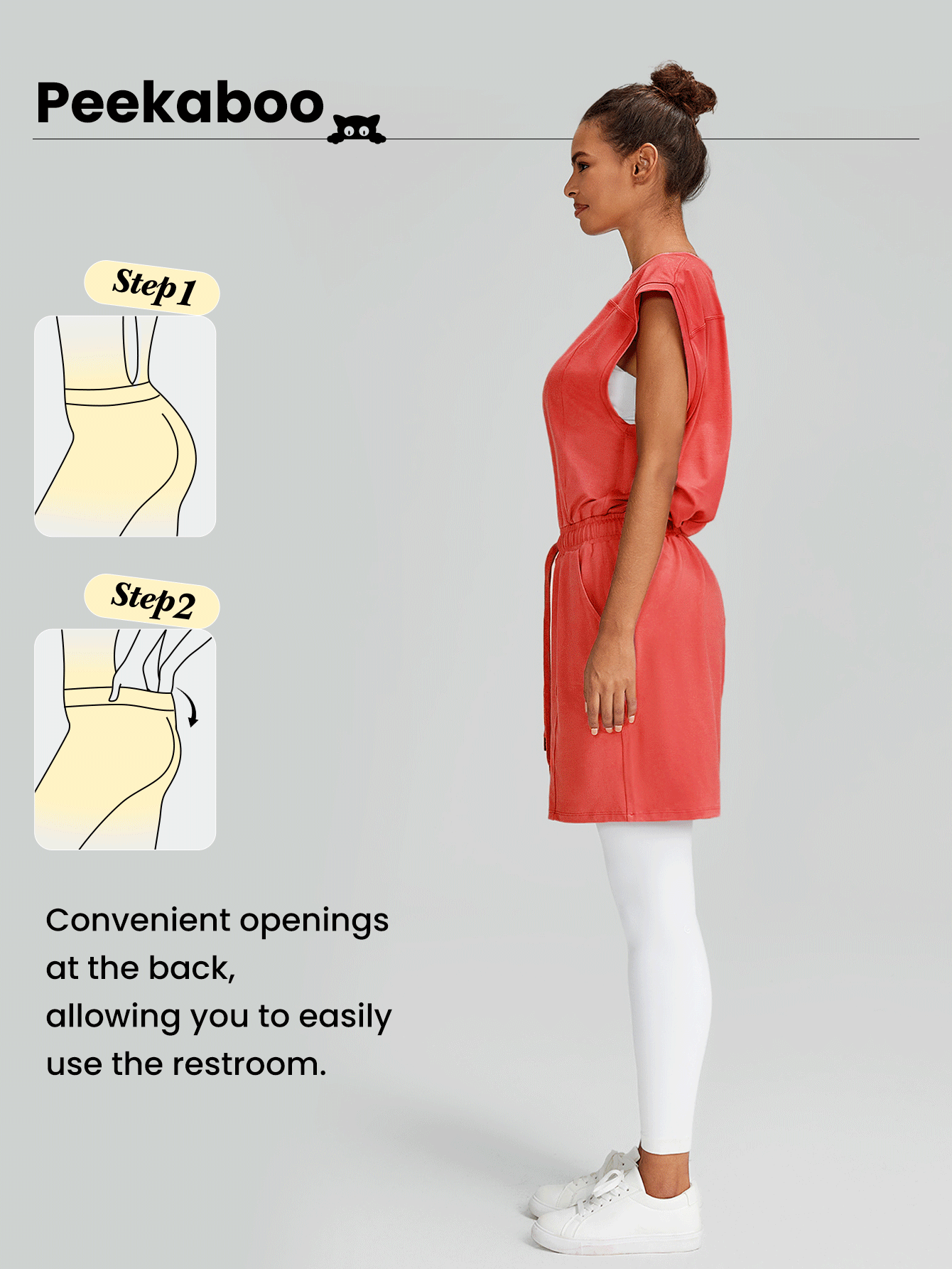 GLOWMODE Bộ áo liền quần dây rút cut-out Cloudknit Peekaboo có túi bên hàng ngày - trái cam - Xem 2