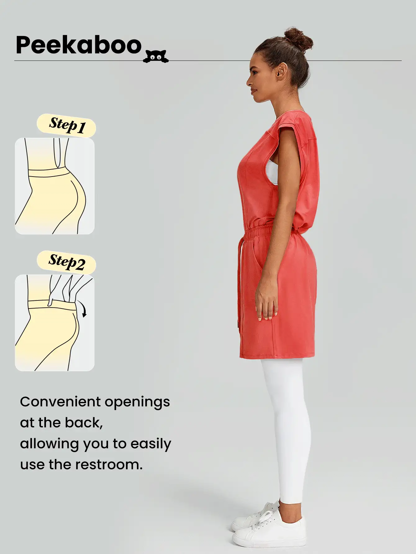 GLOWMODE Cloudknit Peekaboo Cut-Out Drawstring Jumpsuit With Side Pockets Daily - Orange - View 2