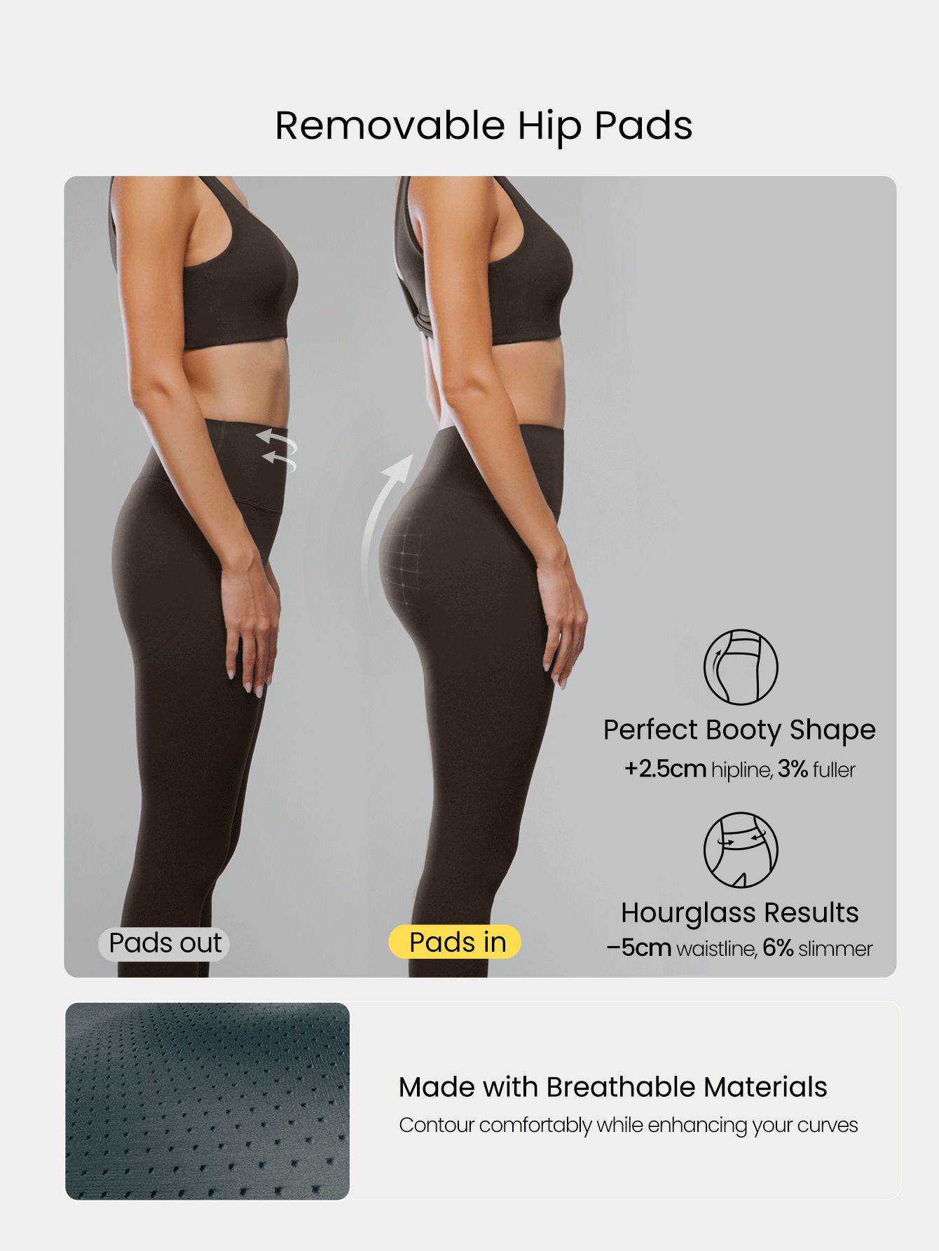 GLOWMODE 24英寸 FeatherFit™ 塑身提臀塑形可拆卸臀垫无前缝速效收腹紧身裤低冲击瑜伽普拉提 Barre Studio 日常休闲装 - 巧克力棕 - 查看 4