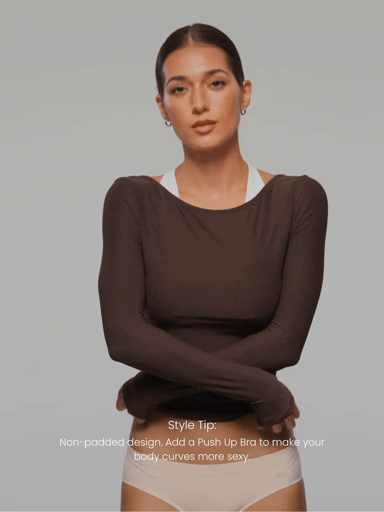 GLOWMODE Áo thun cổ tròn tay dài hai lớp mềm mại co giãn nhẹ ôm vừa vặn Flow & Glow Lớp lót mặc thường ngày - Màu nâu Sô-cô-la - Xem 7