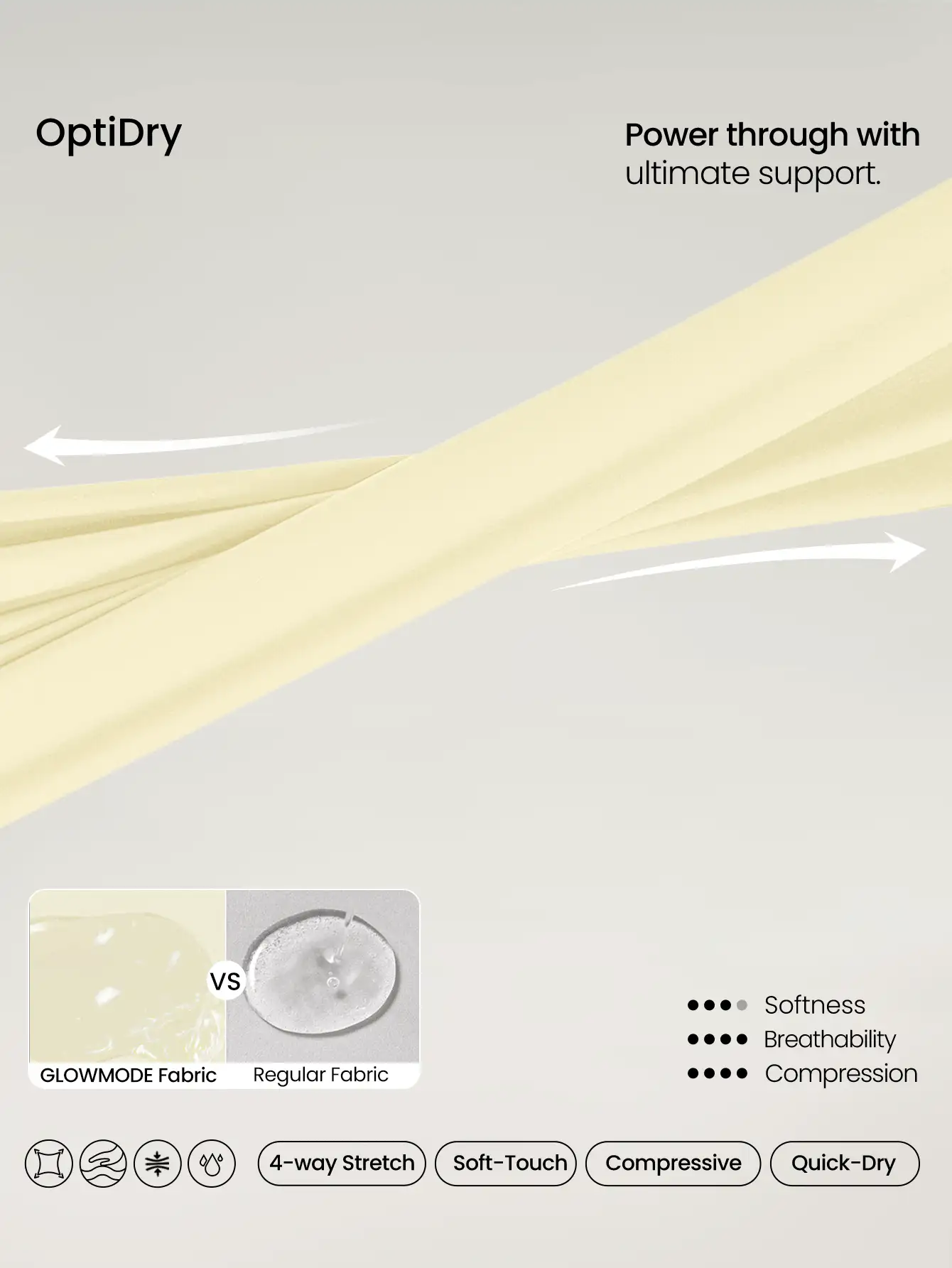 GLOWMODE Square-Neck Sports Bra Medium Impact Jogging Gym Training Daily Quick Dry Moisture Wicking  Spring Summer - Butter Yellow - View 5