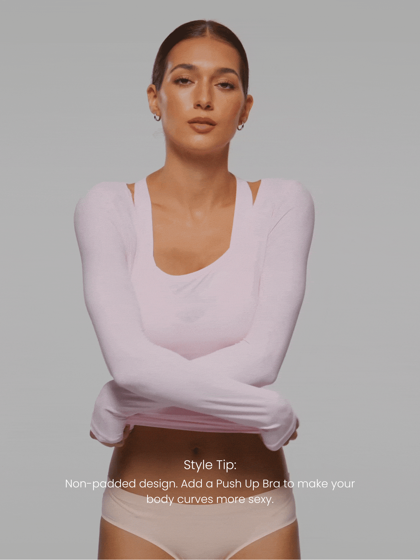 GLOWMODE Capa base de top de manga larga cuello de pico con doble capa reversible, de ajuste ceñido, ligero y elástico, para uso diario casual - Rosa Pálido - Añade 7