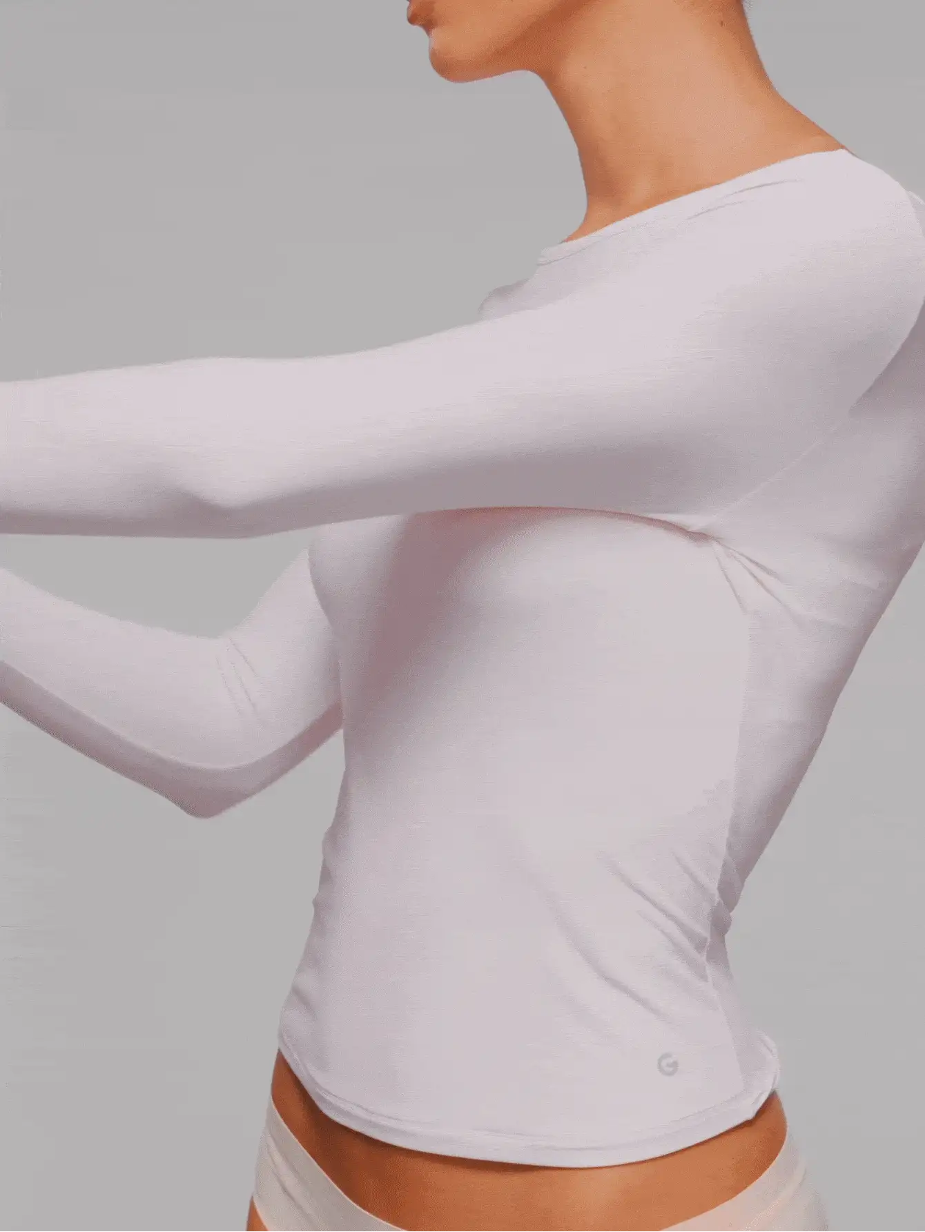 Flow & Glow Soft Stretchy Lightweight Slim Fit Double Layer Reversible Scoop Neck Long Sleeve Top Base Layer Daily Casual Wear