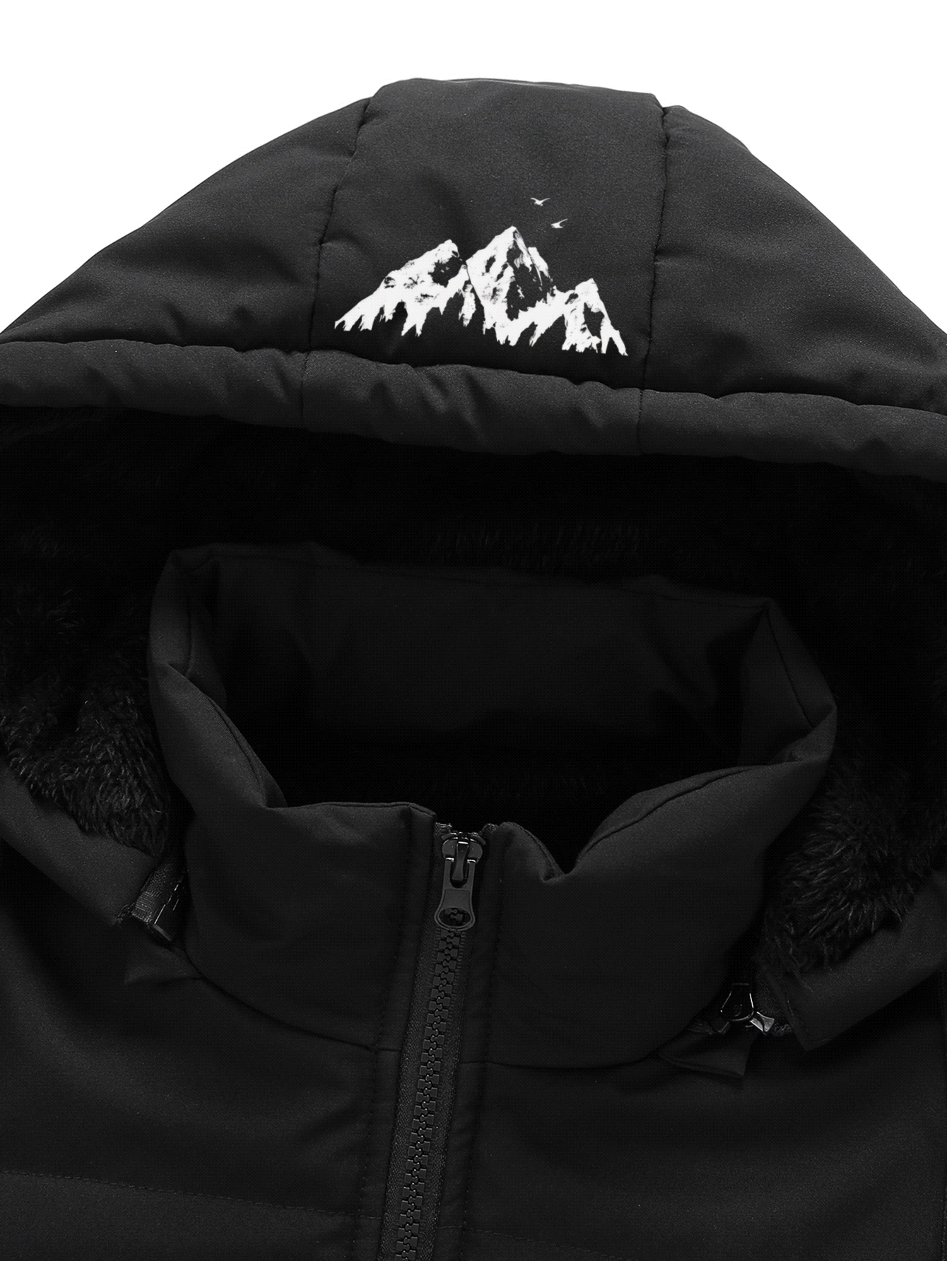 Manfinity Homme 加大码男士保暖内衬休闲长袖保暖冬季外套，秋季户外防风衣 - 黑色 - 查看 3