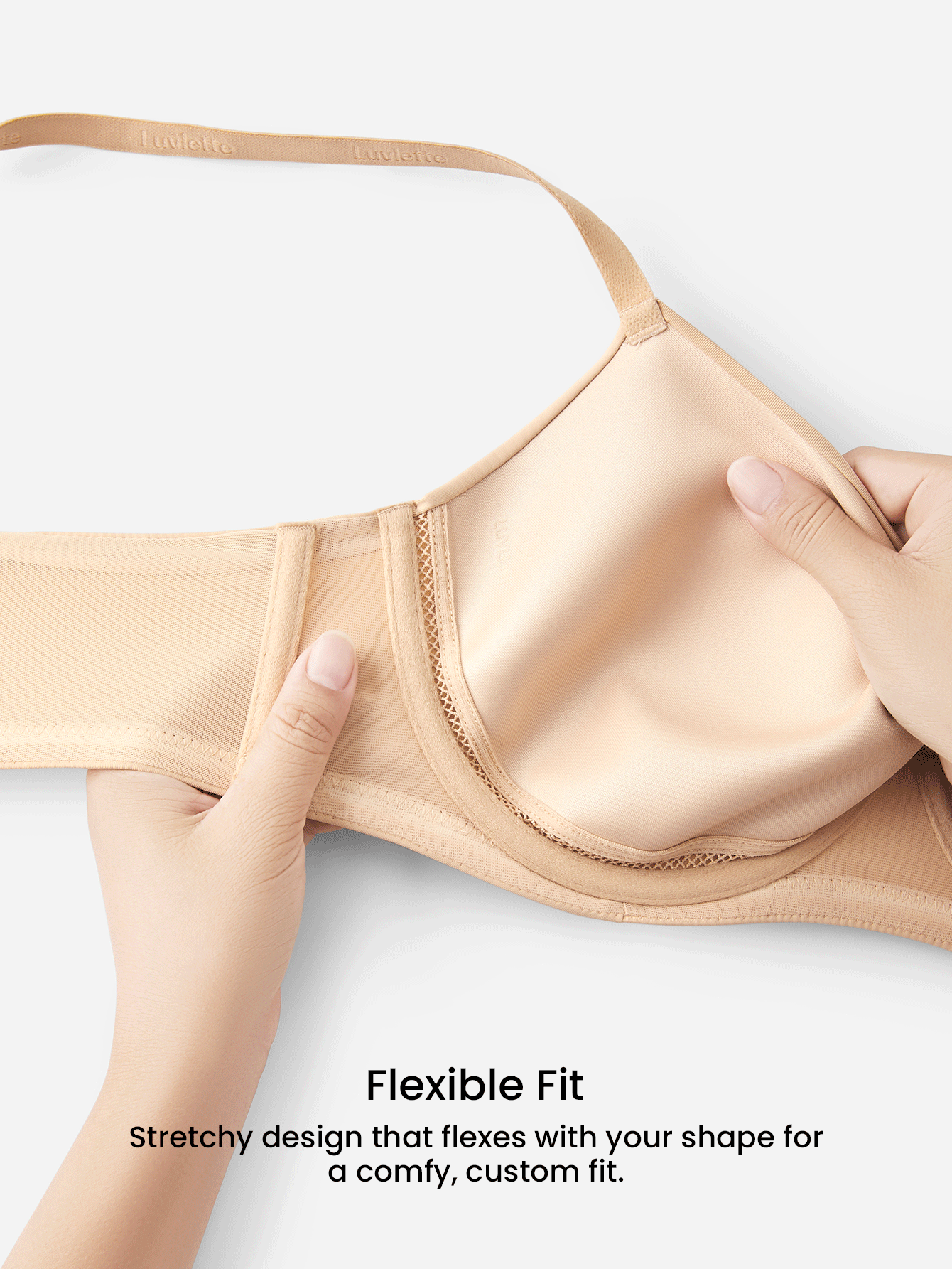 LUVLETTE Áo ngực hỗ trợ Plus Dream Curve + Áo ngực hỗ trợ che phủ toàn diện mịn màng Áo ngực Nude Minimizer Bra Flexi SizeFreedom - Màu be - Xem 2