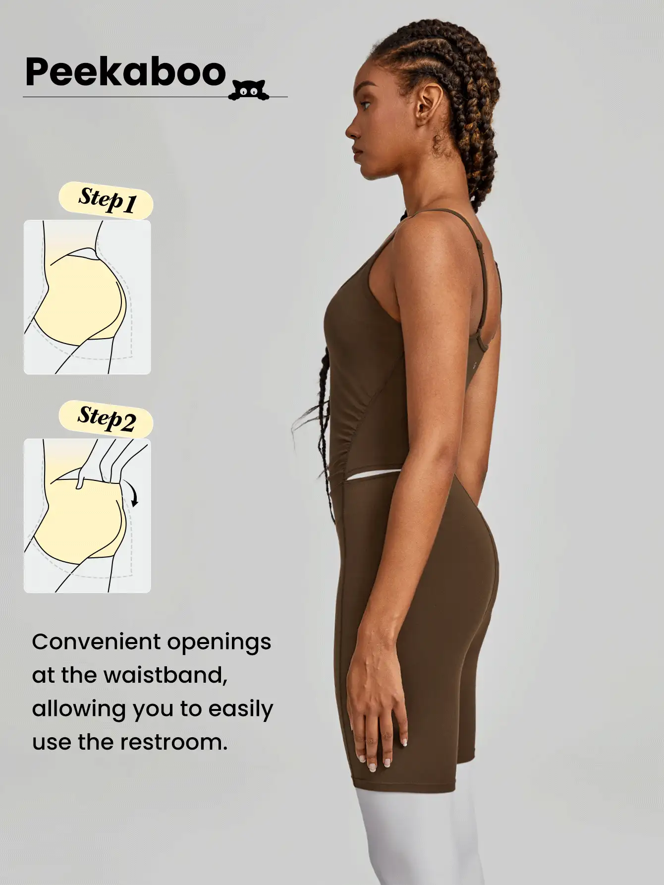 GLOWMODE 6" FeatherFit™ Peekaboo Pleated Adjustable Romper Bodysuit With Built-In Underwear Light Support Low Impact Yoga Pilates Studio Summer - Mauve Purple - View 2