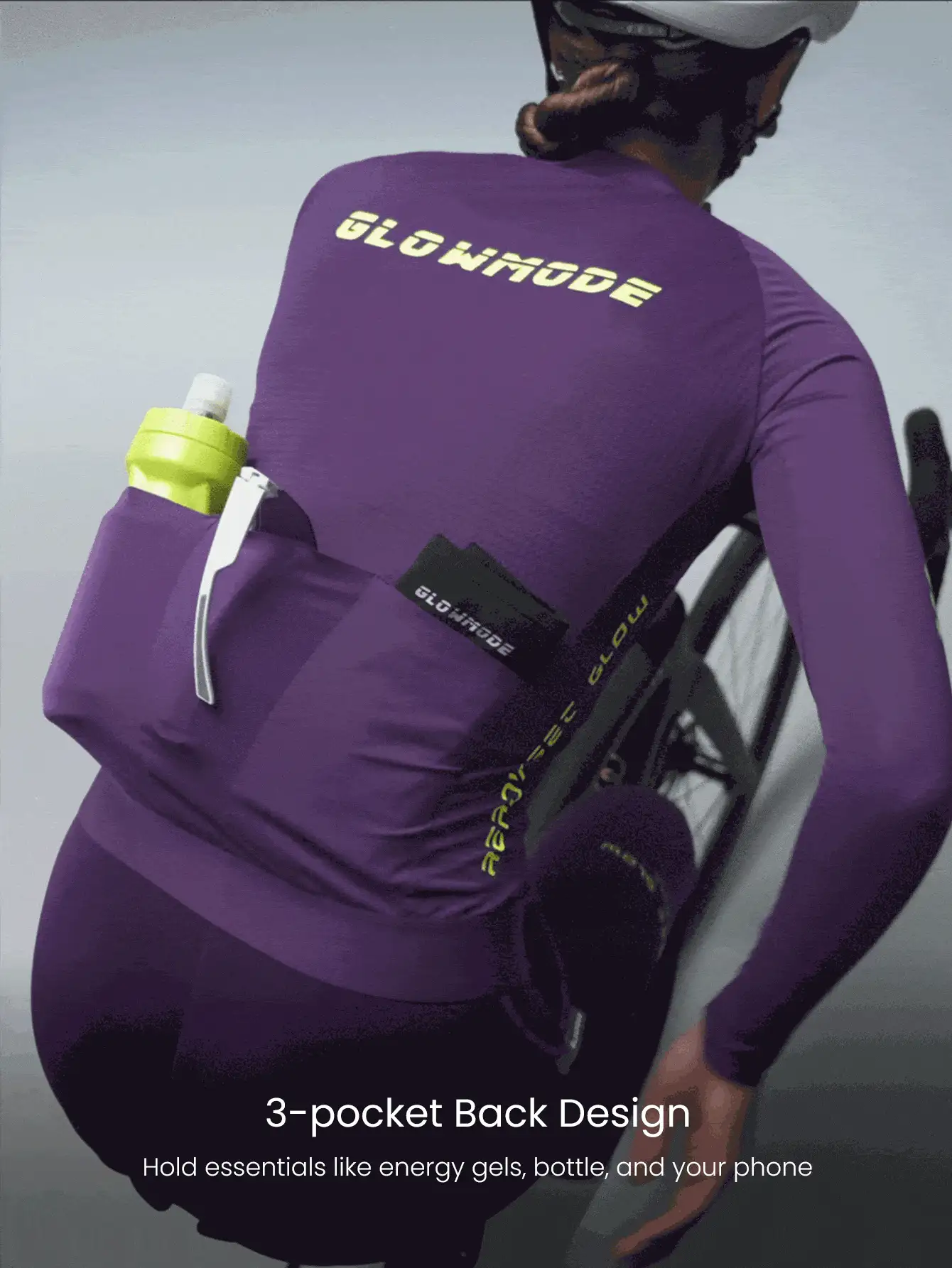 GLOWMODE Saddle Up Quick-Dry Short-Sleeve Waist Length Front Zipper Multi-Pocket Non-Slip Strips Cycling Biking Jersey Gym Training Workout - Violet Purple - View 4