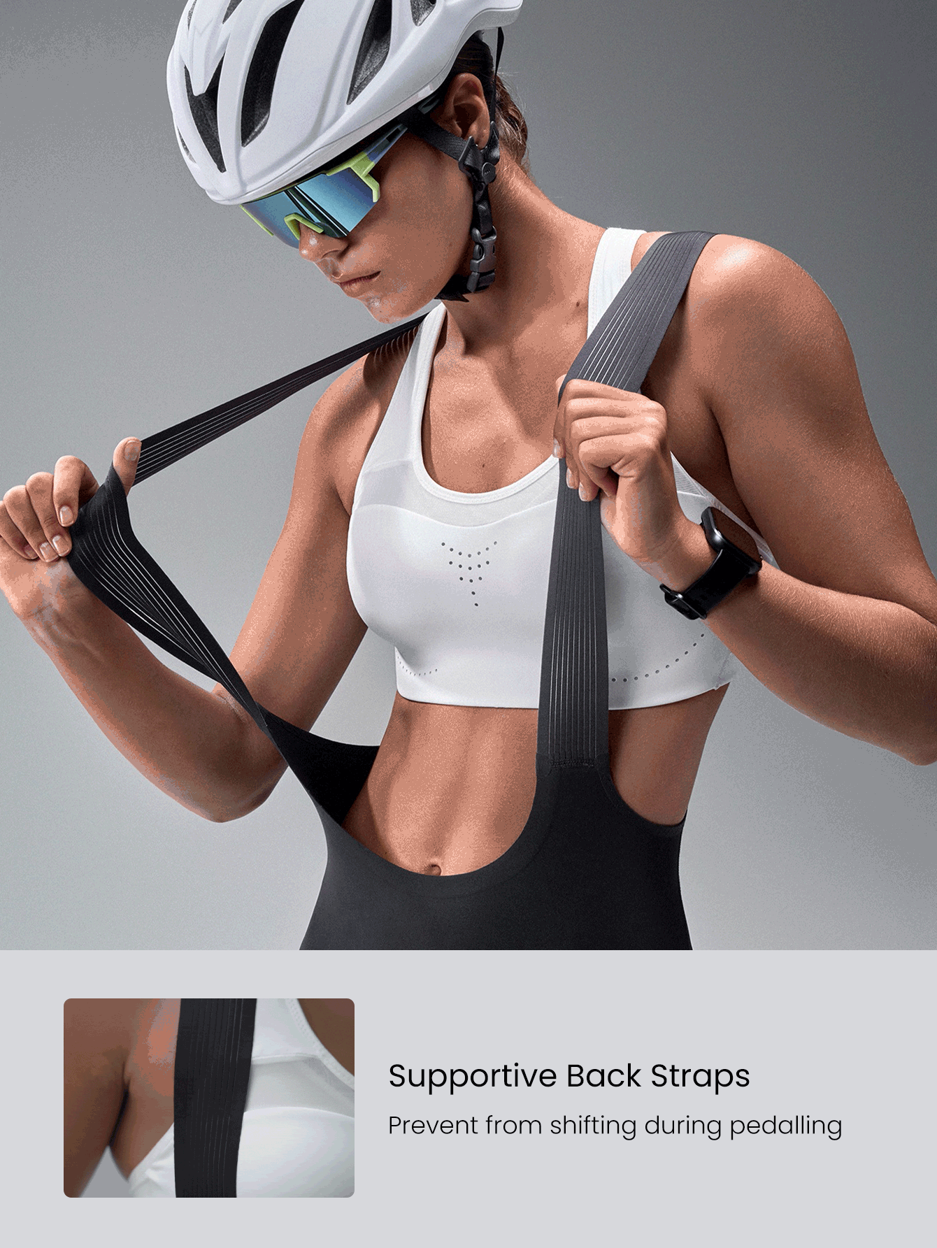 GLOWMODE 8" Long Haul Quick-Dry Back Strap Butt Padding Mesh Panel Contrasting Logo Non-Slip Strips Cycling Biking Bib Shorts Gym Training Workout - Black - View 2