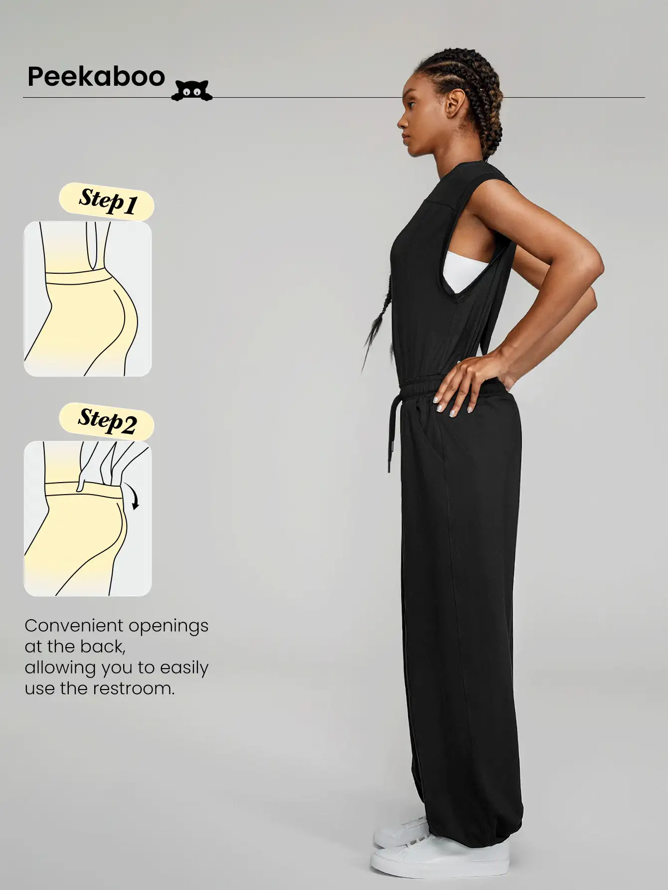 GLOWMODE Modal Out & About Jumpsuit Bodysuit Tanpa Lengan dengan Tali Bahu yang Dapat Diatur dan Kantong Samping, Cocok untuk Pakaian Kasual Sehari-hari, dengan Cup yang Dapat Dilepas - Hitam - View 2
