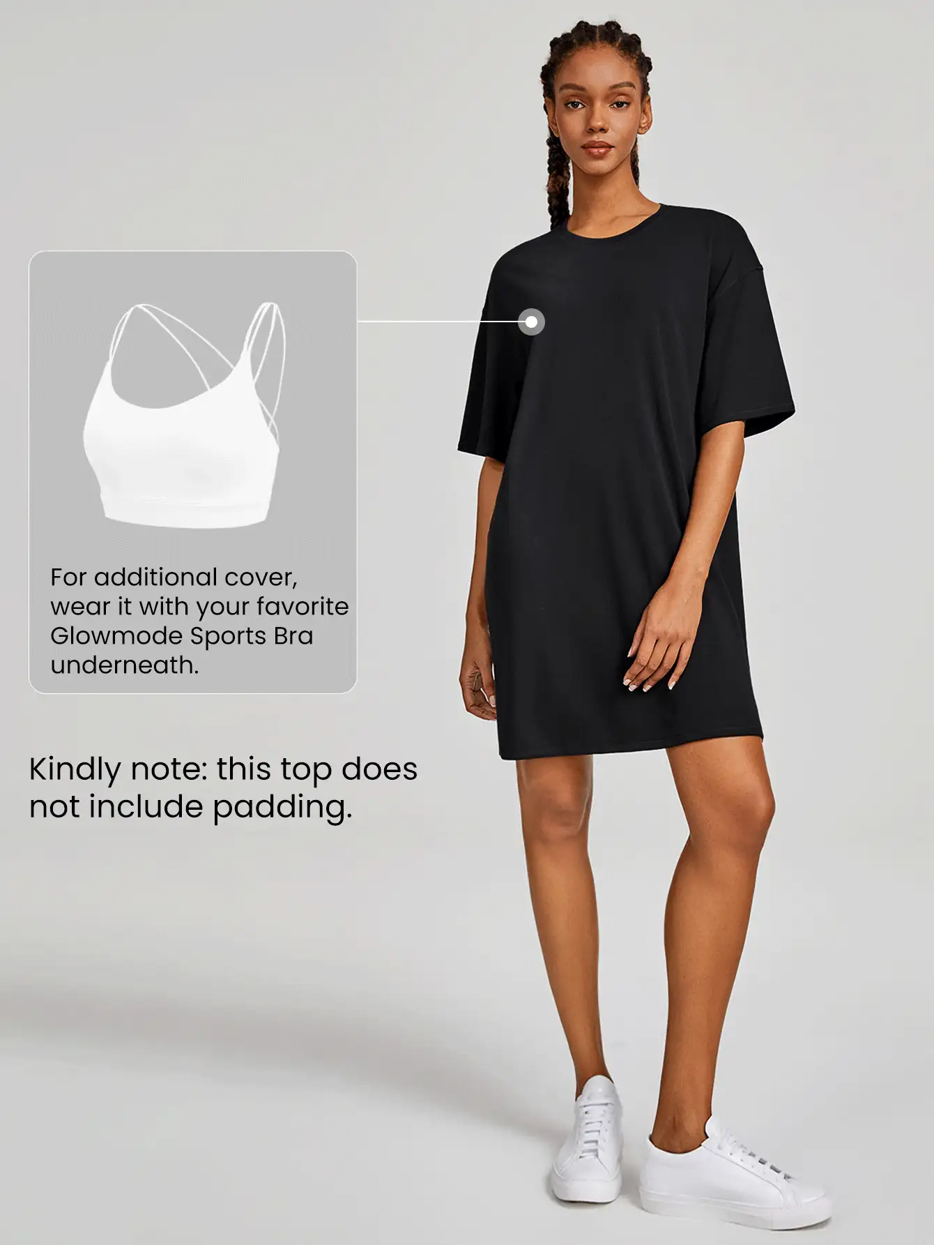 GLOWMODE Modal Rise Loose-Fit T-Shirt Dress Daily Casual Summer - Black - View 4