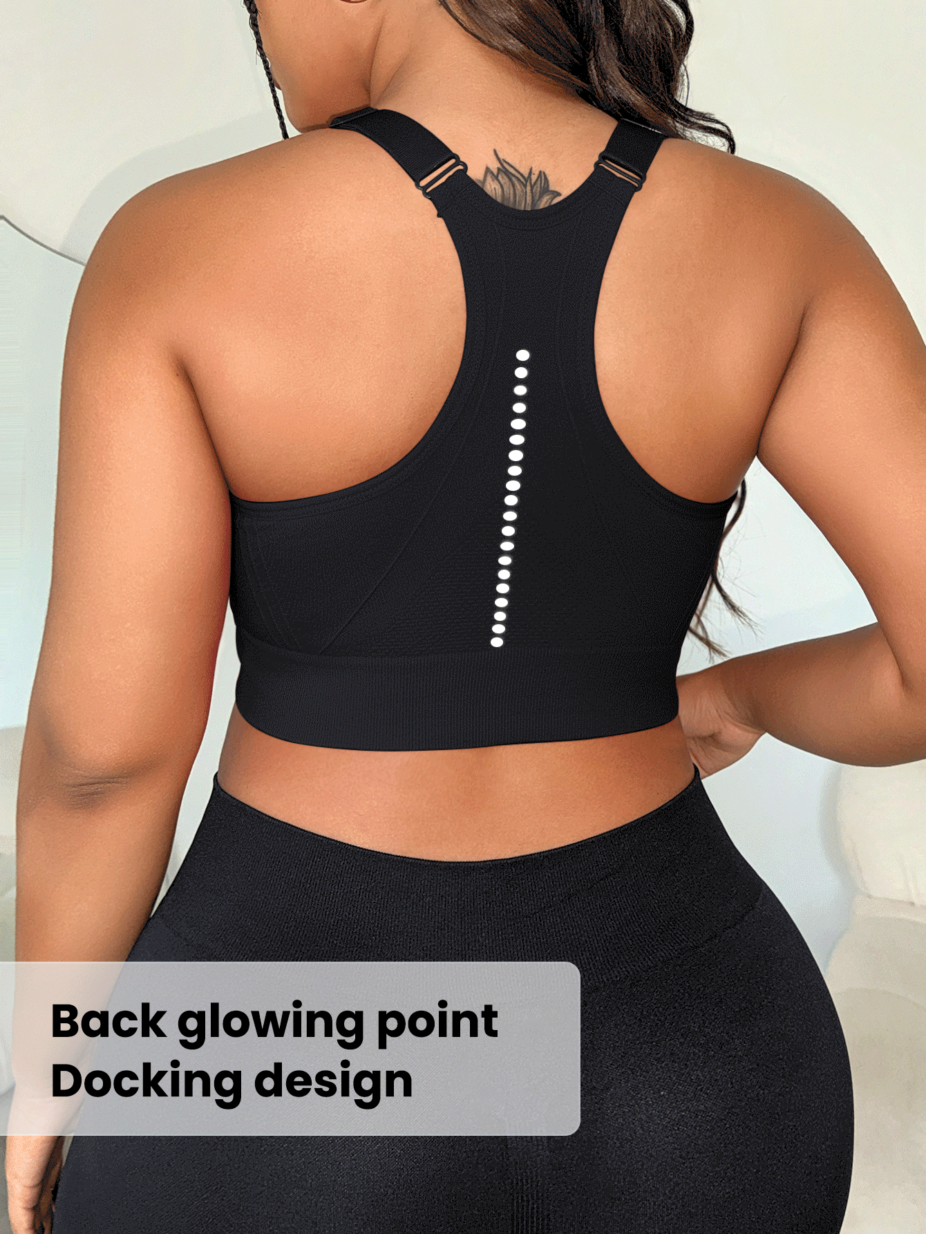Slayform 大码反光圆点工字背运动文胸 - 黑色 - 查看 2