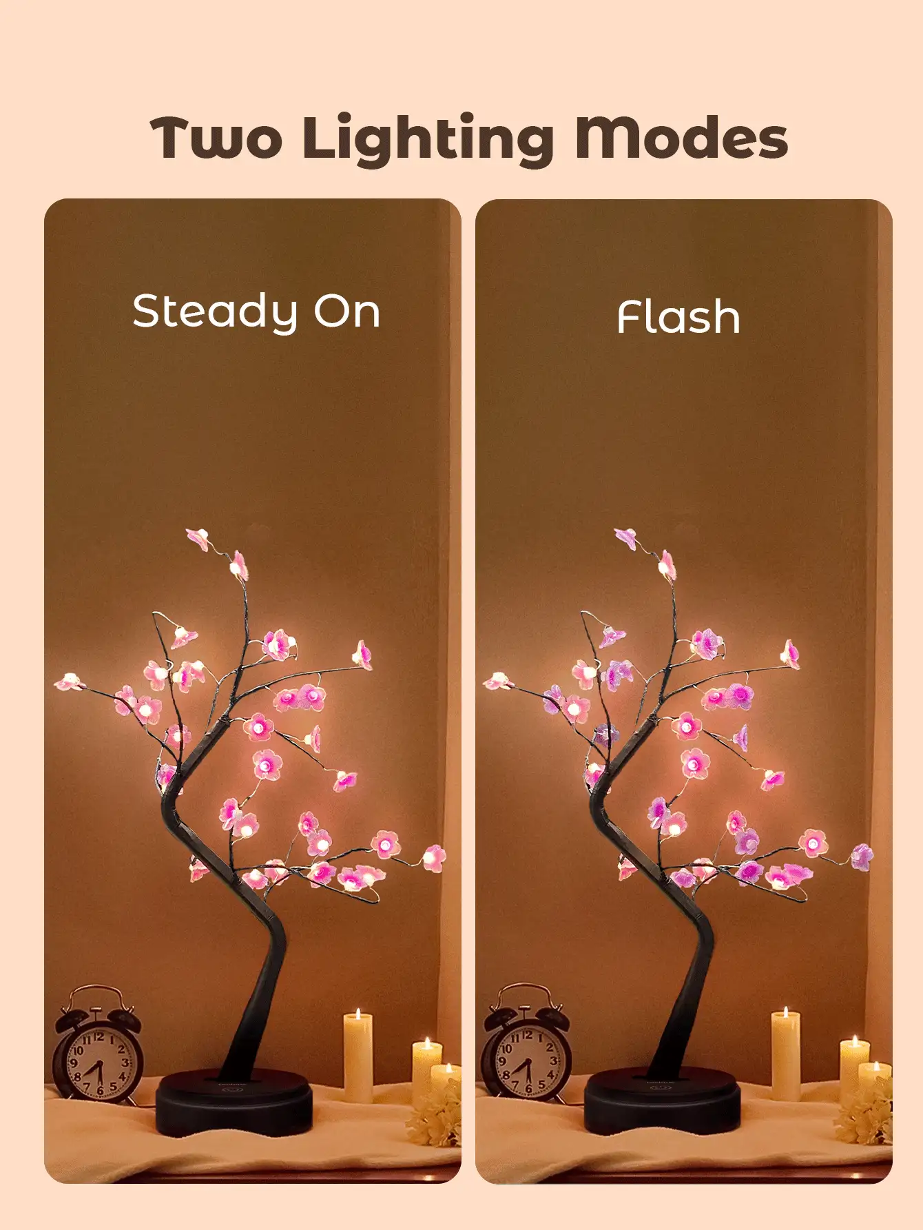 1 件 19.6 英寸樱花盆景树灯，36/108 LED 仙女灯，电池和 USB 供电两用，台灯，装饰灯，现代家居装饰，生日礼物（粉色） - 黃色 - 查看 3