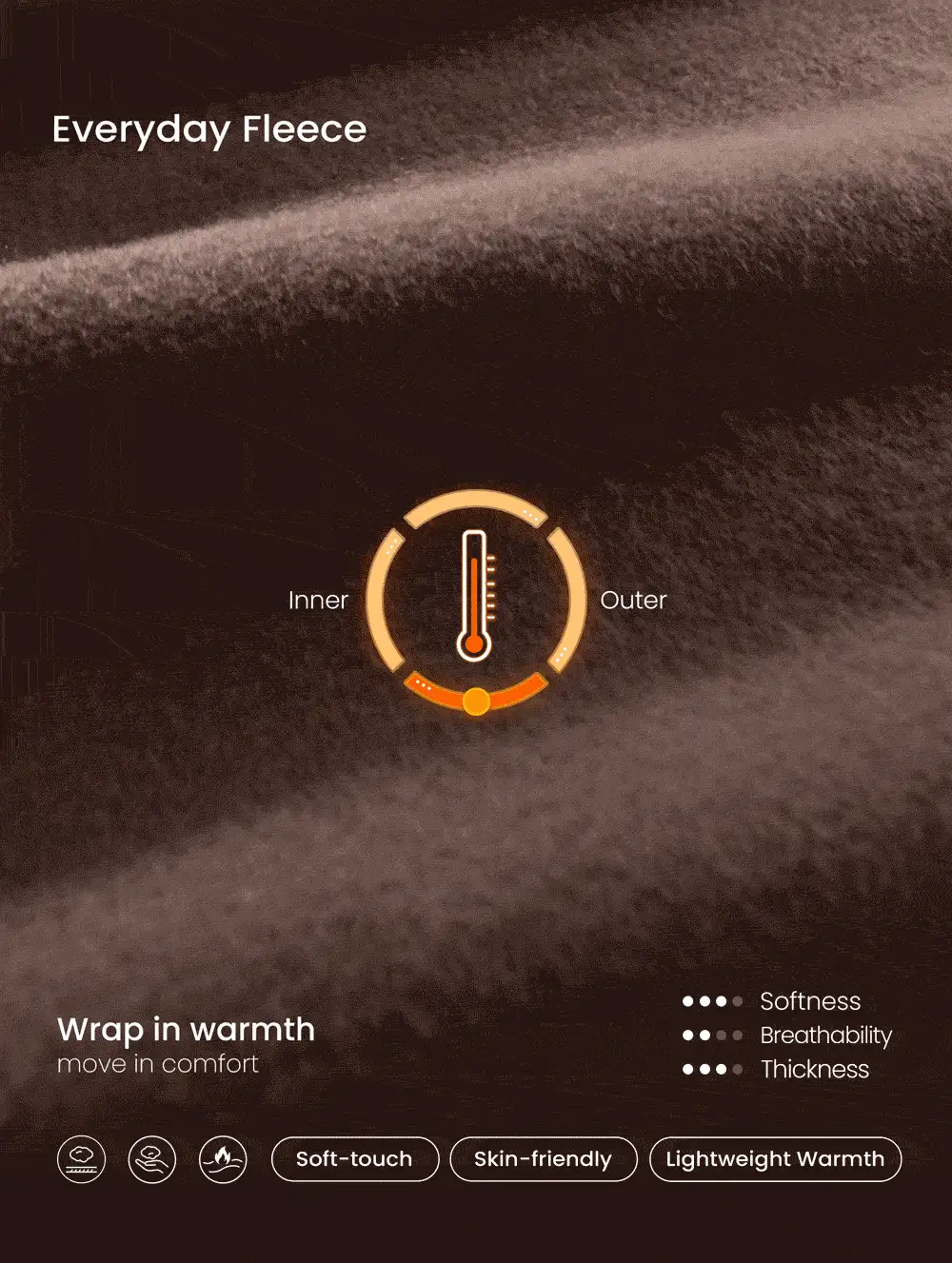 GLOWMODE Áo nỉ dày dặn, vừa vặn, giữ nhiệt, ấm áp cho mùa đông - Màu nâu Sô-cô-la - Xem 3