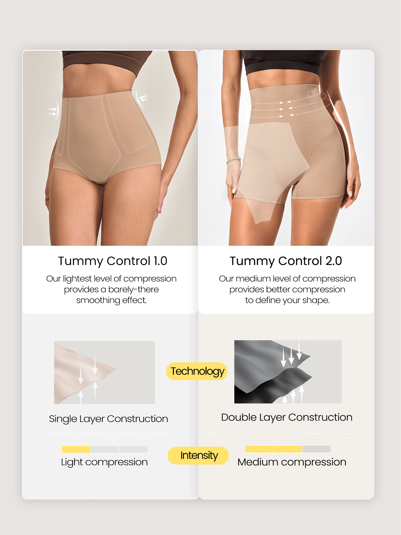 GLOWMODE 1 Pack Sweat-Wicking Tummy Control2.0 Anti-Roll Boning Removable Hip Pad Ultra High-Rise Waist Boyshorts Underwear Daily Casual - Apricot - View 3