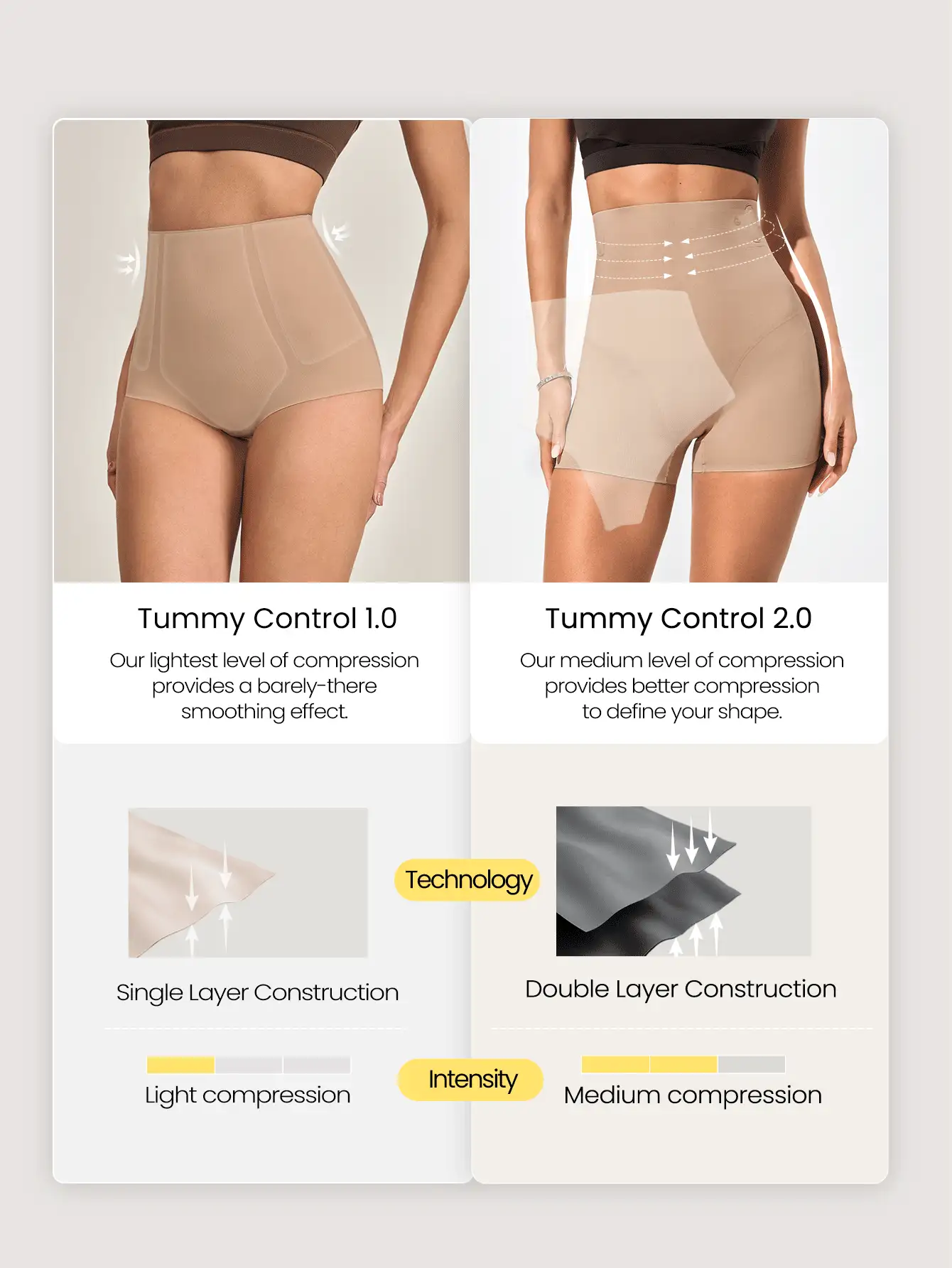 GLOWMODE 1 Pack Sweat-Wicking Tummy Control2.0 Anti-Roll Boning Removable Hip Pad Ultra High-Rise Waist Boyshorts Underwear Daily Casual - Apricot - View 3