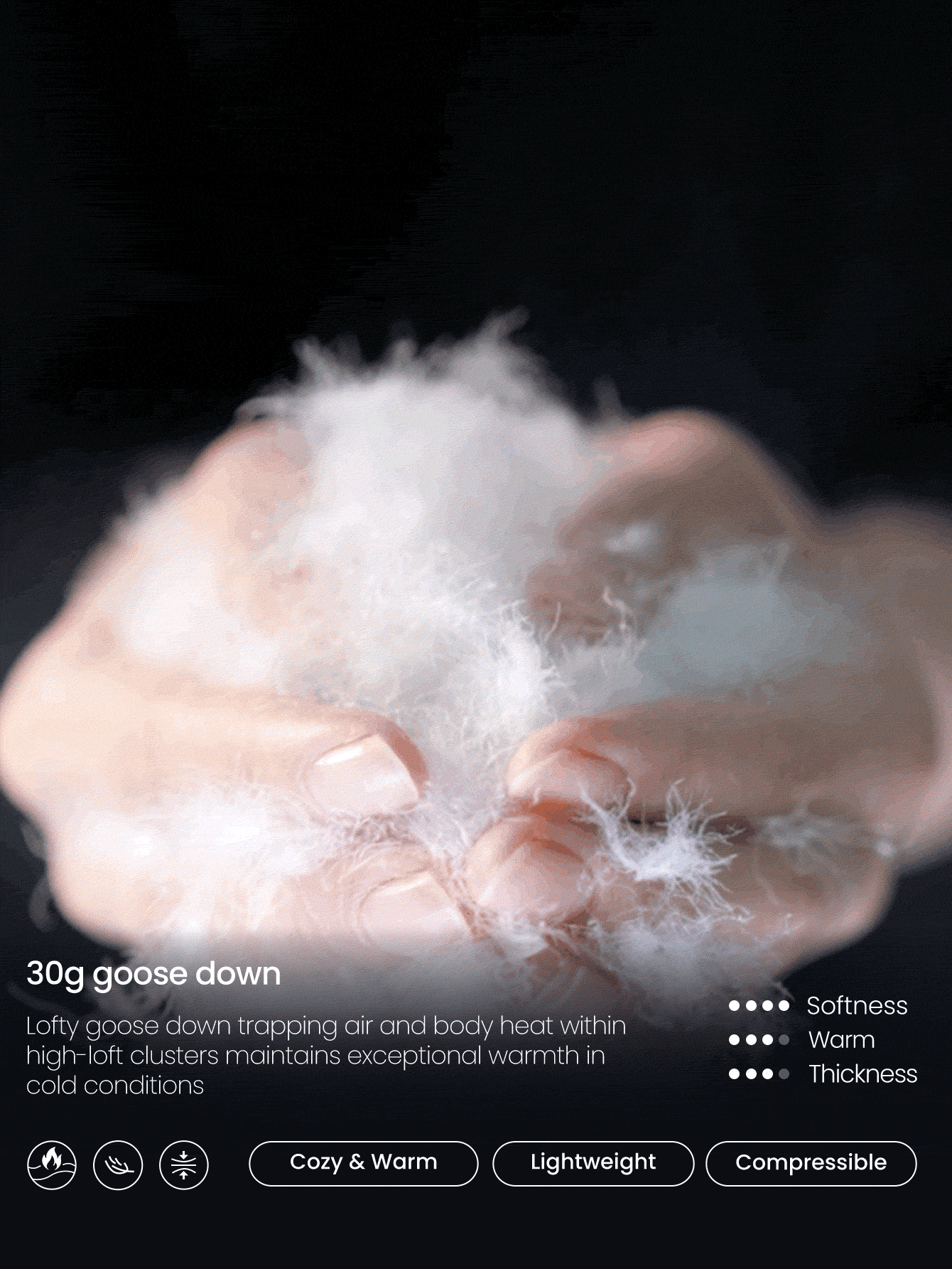 GLOWMODE Áo khoác lông vũ co giãn lót nhiệt ôm vừa vặn có túi bên hông, mặc hàng ngày, chạy bộ, tập luyện, giữ ấm mùa đông - Màu trắng kem - Xem 2