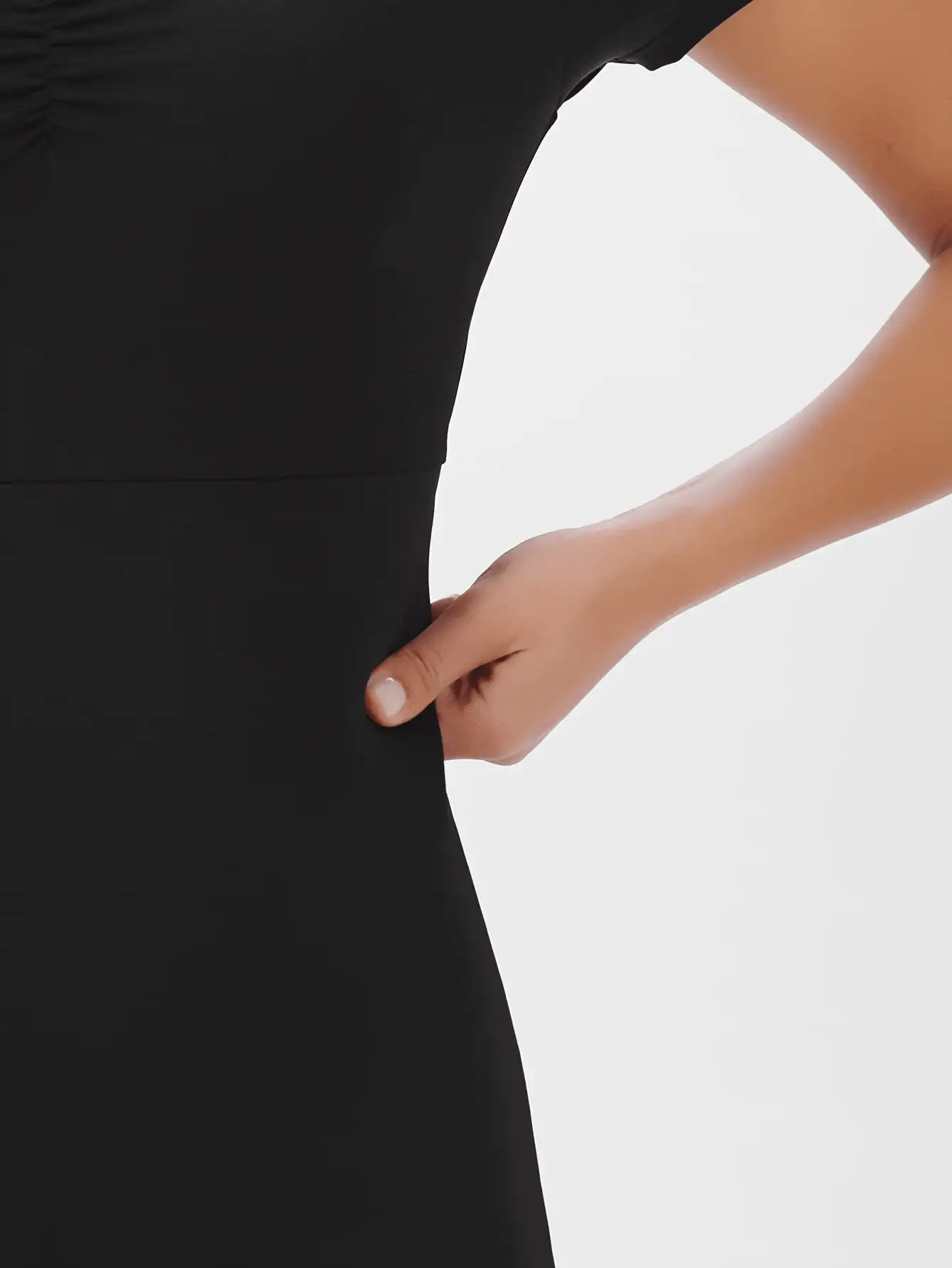 Eassivo Women's Sleek Black V-Neck Bodysuit With Ruching Detai,Yoga And Running Jumpsuit