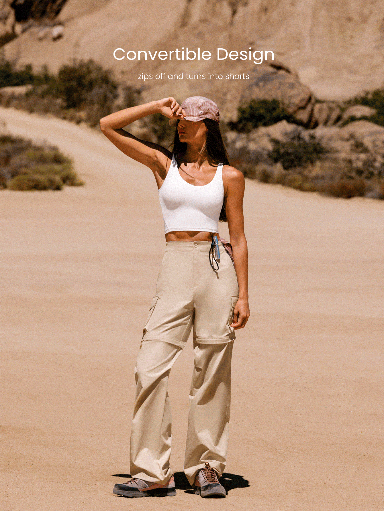 GLOWMODE X Discovery Cool Cargo 3-In-1 Water-Resistant Detachable Wide-Leg Pants Joggers Shorts  Outdoor Hiking Jogging Daily Active Wear Spring Summer - Beige - View 2