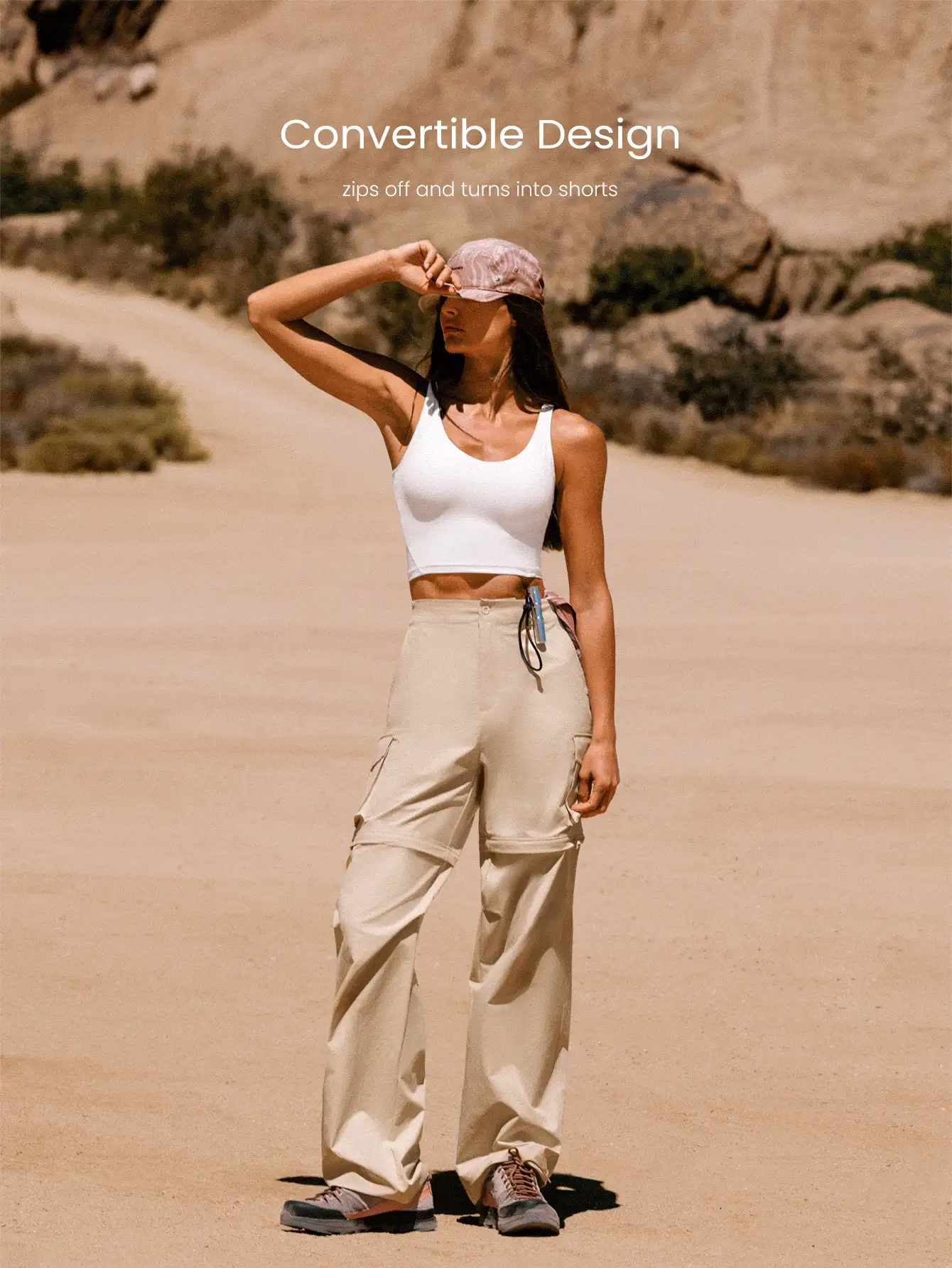 GLOWMODE X Discovery Cool Cargo 三合一防水可拆卸阔腿裤慢跑短裤秋冬户外徒步慢跑日常运动服 - 米色 - 查看 2